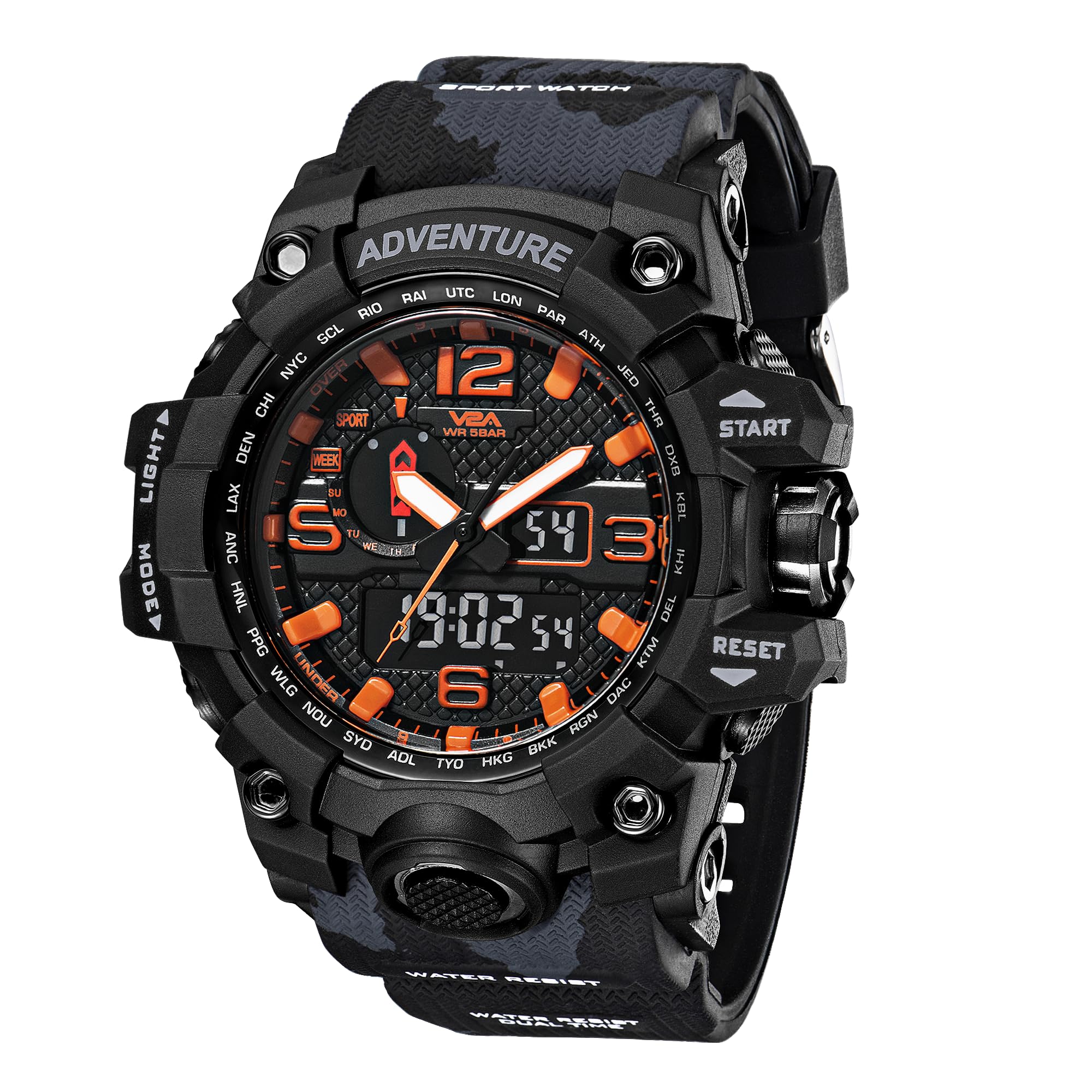 V2AAdventure Series Sports Watch for Men Rugged Camouflage Design Multifunctional | 50M Waterproof | Alarm | Stopwatch | 1-Year Warranty | Mens Watch | Gift for Men