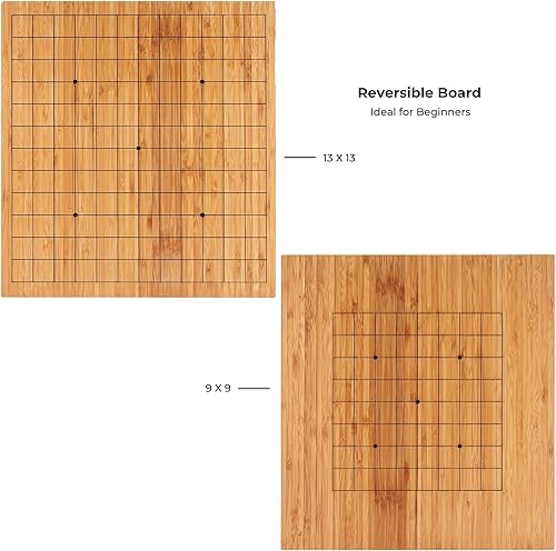 Miniatura 4 de Juego de Go para principiantes con tablero Go reversible de bambú de 13 x 139 x 9, tazones y piedras de melamina convexas individuales