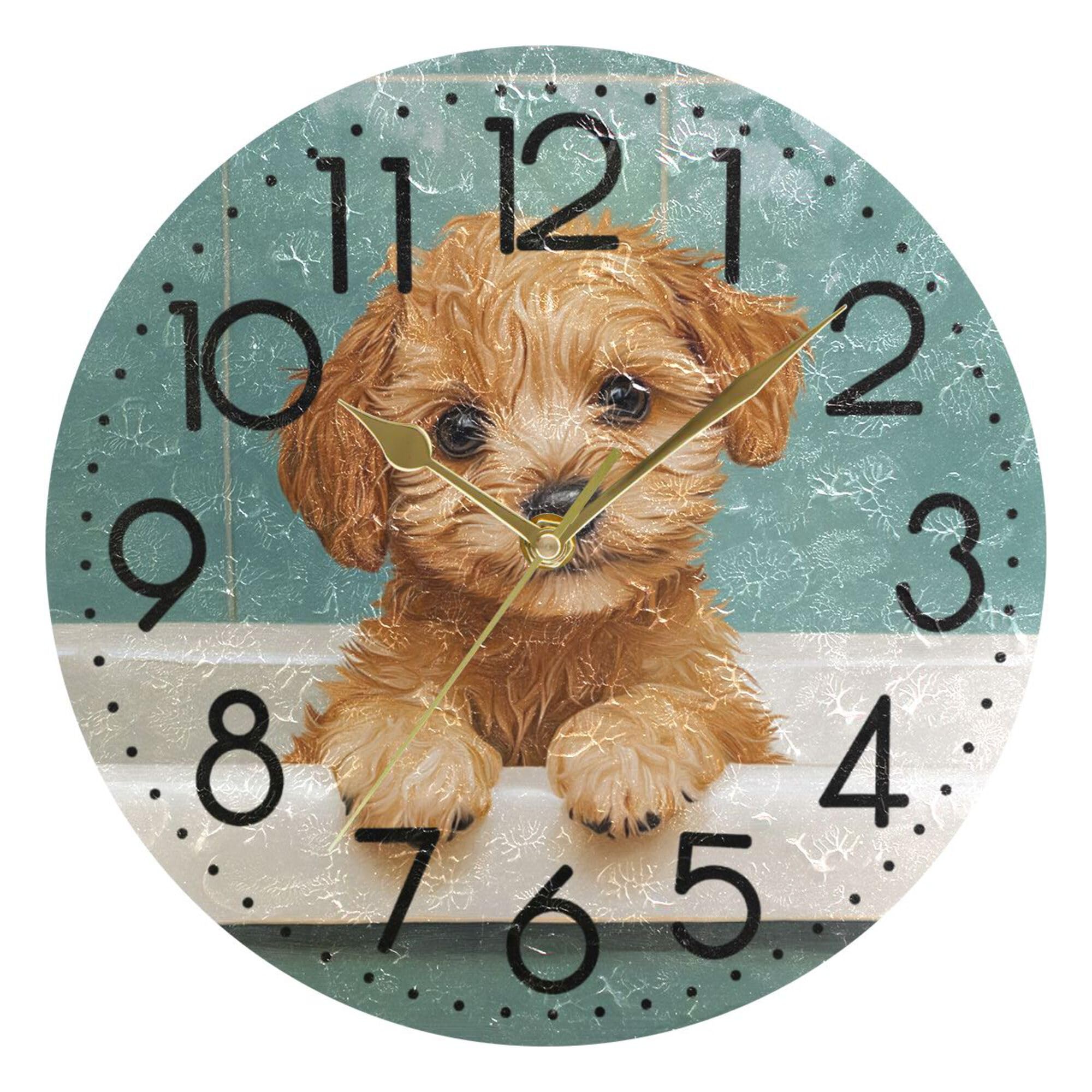 Horloge décorative chien mignon peinture à l'huile pour égayer votre intérieur