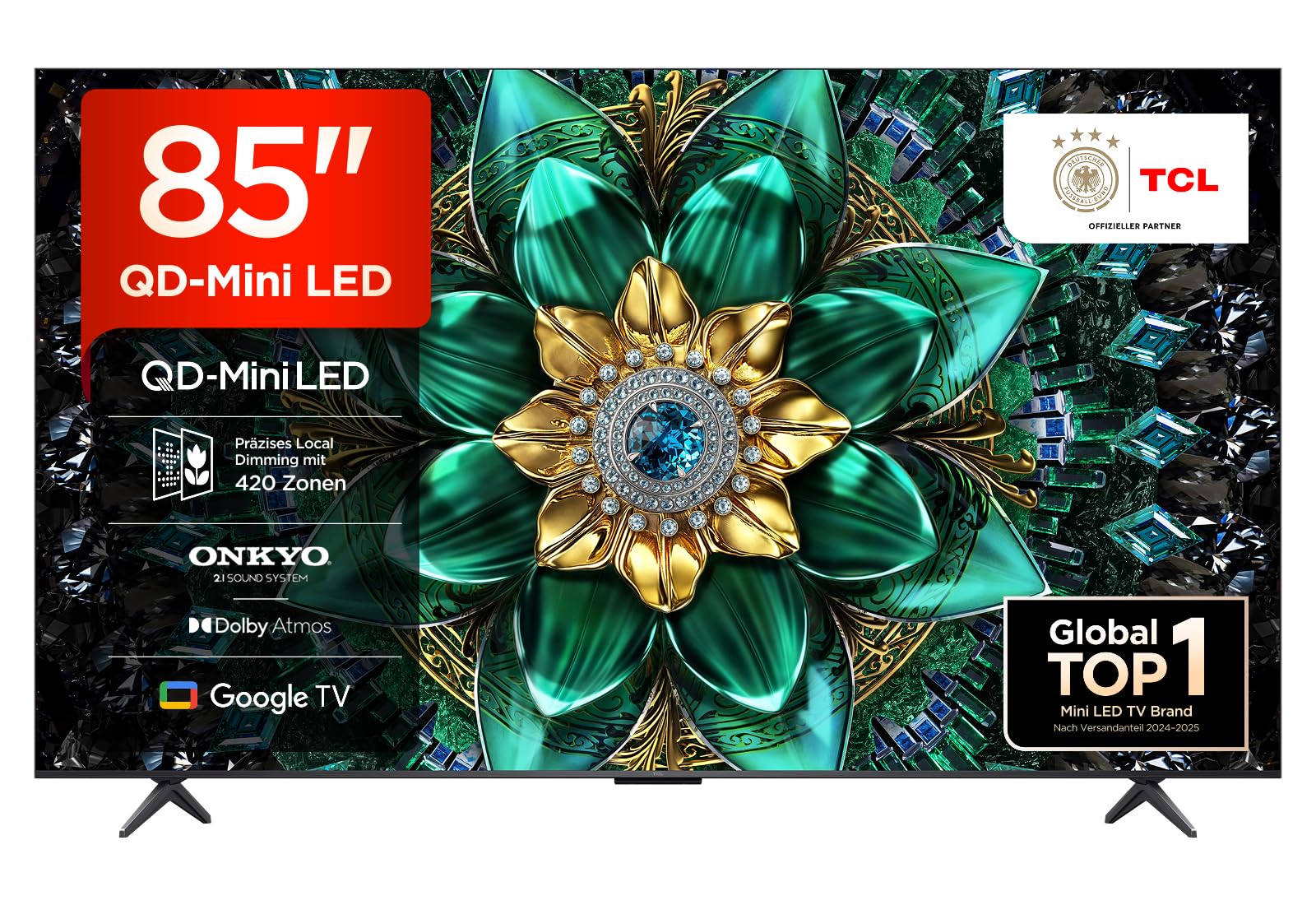 TCL 85Q6C 85-Inch QD Mini LED TV, 4K HDR Premium 1000nits, Smart TV with Google TV (Dolby Vision IQ & Atmos, Onkyo 2.1 Sound System, 144Hz Motion Clarity Pro, Game Master)