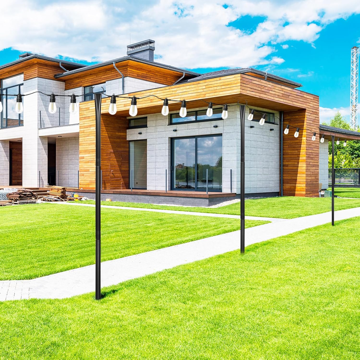 Operitacx 6 Pack Adjustable Outdoor String Light Poles with Heavy Duty Metal Stakes for Garden Patio Backyard Lawn - Stable Support for Hanging Lights and Festive Decorations