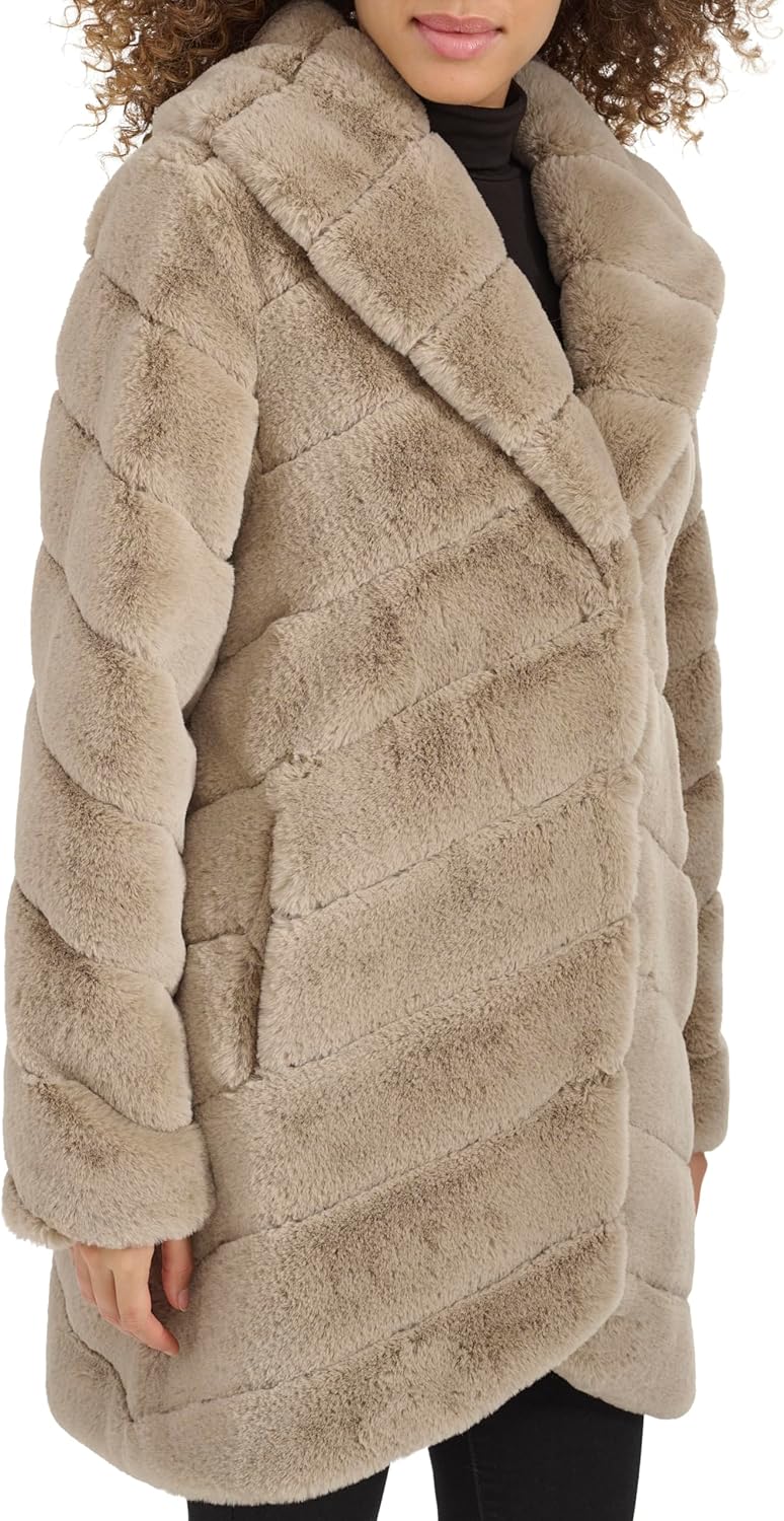 Kenneth Cole Women's Plush Grooved Faux Mink Coat With Shawl Collar - Image 3