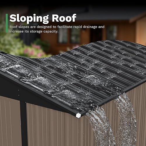 Vista 73 de Patiowell - Cobertizo de almacenamiento de 10 x 12 pies para herramientas, de metal y con puertas con cerradura, para exteriores, jardín, patio Gris