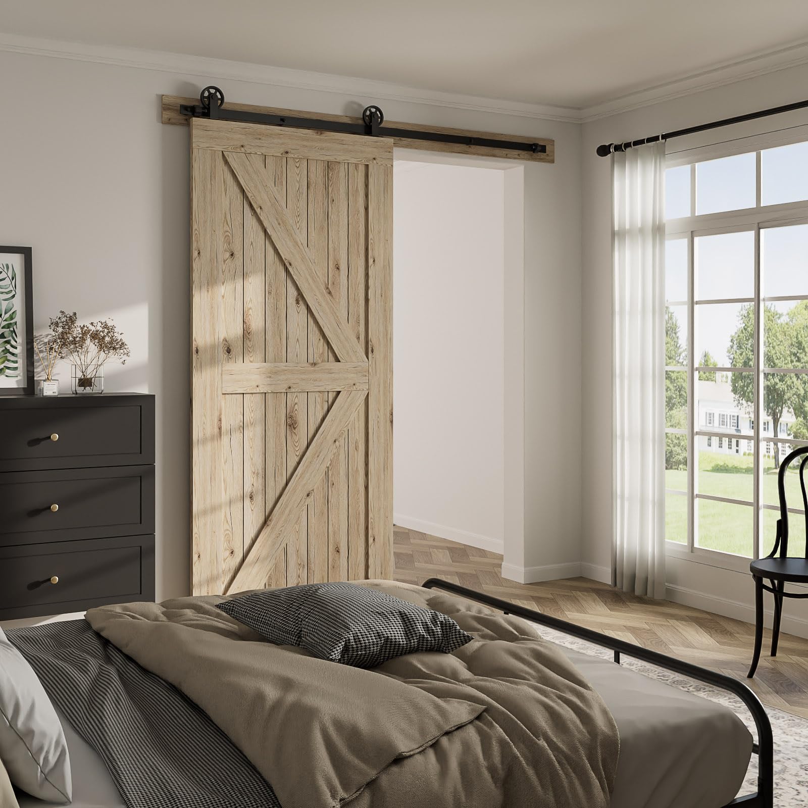 Herrajes Puertas Correderas Doble 325cm Rieles Kit Puerta Corredera Negro para 2 Puerta Corredera Madera 81cm Ancho, Pequeña Rueda T-forma — view 24
