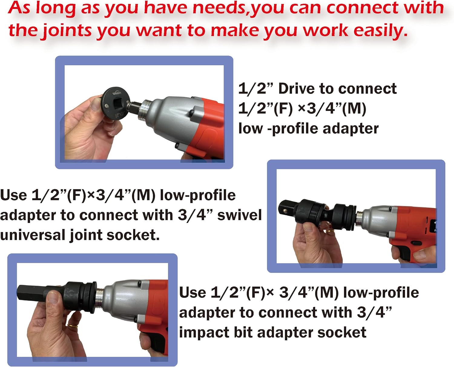 WAY win 4 piece Insert low-profile Impact Socket Adapter Set