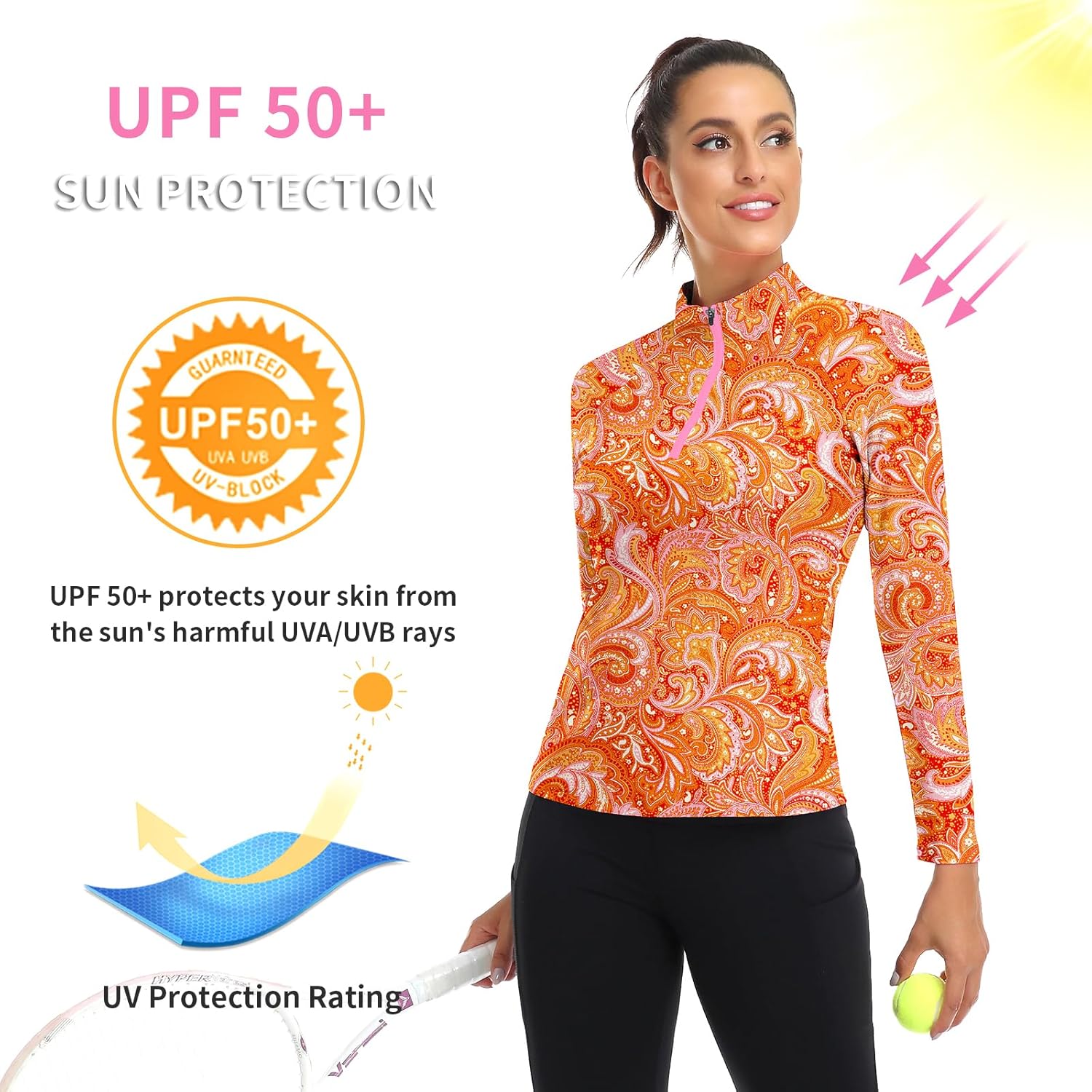 WOWENY Women's Long Sleeve Athletic Shirts Quarter Zip Pullover Collared T-Shirt Workout Print Tennis Top - Image 3