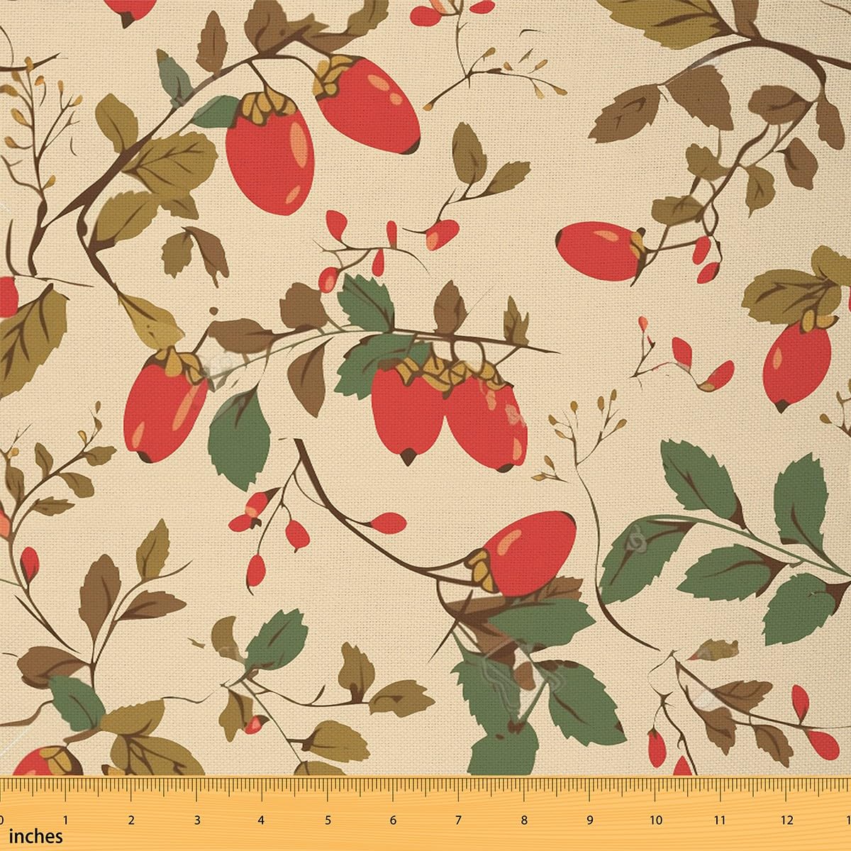 Retro Herbst Früchte Stoff durch den Hof,Bauernhaus Wilde Pflanzen Stoff,Retro Dschungel Camping Quilting Zubehör zum Nähen,Botanische Pflanzen Rustikale DIY Handwerk,460x150