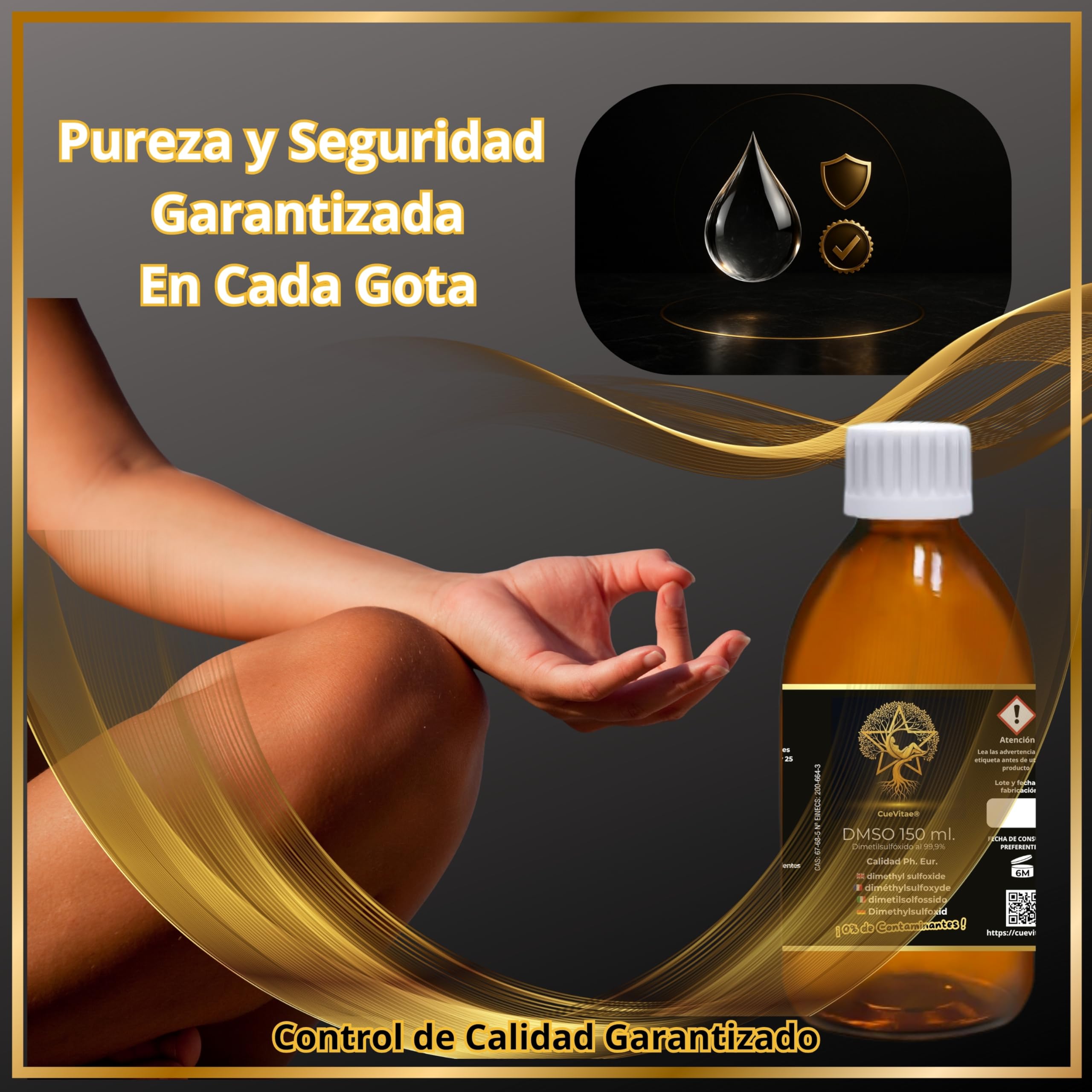 DMSO 99,9 % pur diméthylsulfoxyde 2 x 150 ml CueVitae® Bouteille en verre ambré avec compte-gouttes et verre doseur | solvant organique de haute pureté | sans additifs