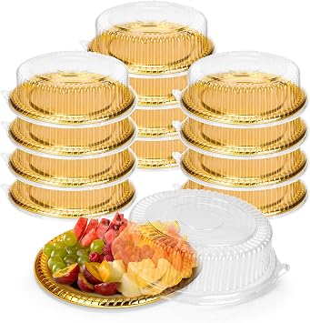 12 Pcs Plastic Serving Tray with Lid Heavy Duty Plastic Party Platters with Clear Lids Round Catering Trays with Lids for Serving Appetizers Veggie Takeout Food Picnic 12 Inch