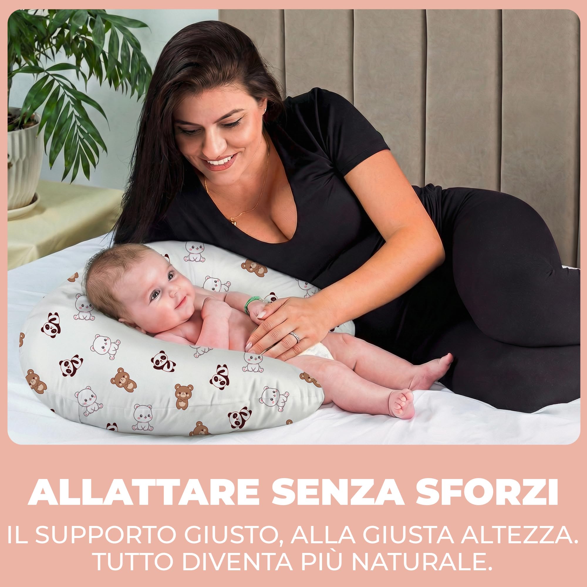 Cuscino Allattamento e Gravidanza Ciambella Allattamento Neonato con Federa in 100% Cotone e Morbido Riempimento Supporto Ergonomico alla Schiena Idea Regalo per Neo Mamme Accessorio Premaman Lavabile