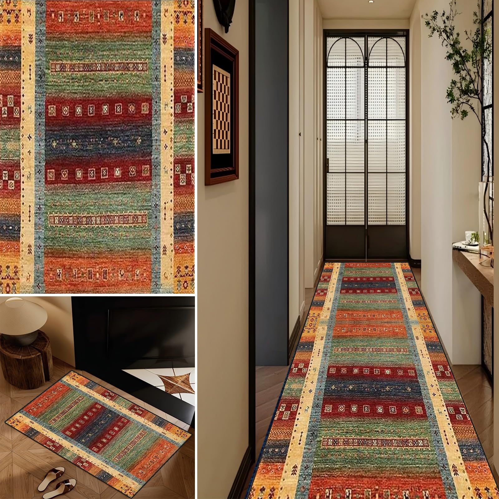 Teppich Läufer Flur Lang, rutschfest 90x200cm Küchen Teppich, Waschbar Teppichläufer Flurteppich für Korridor Wohnzimmer, Küche, Anpassbar