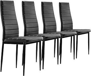 Juego de 4 Sillas de Comedor Shirley 42x42x98 cm en Piel Sintética con Estructura Metálica, Elegancia y Confort (Negro, 4)