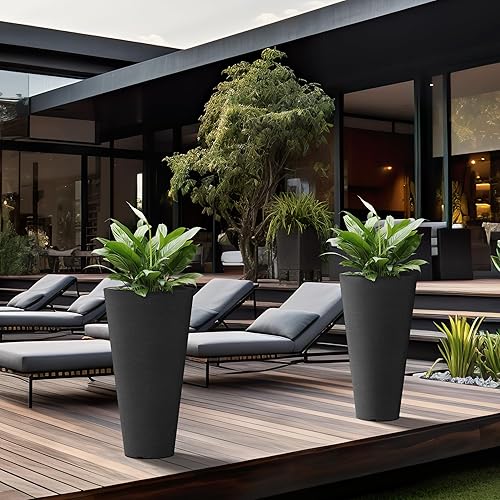 Miniatura 5 de Kante Juego de 2 macetas redondas altas y decorativas grandes de 29 pulgadas de alto para exteriores, interiores, jardín, patio, porche delantero