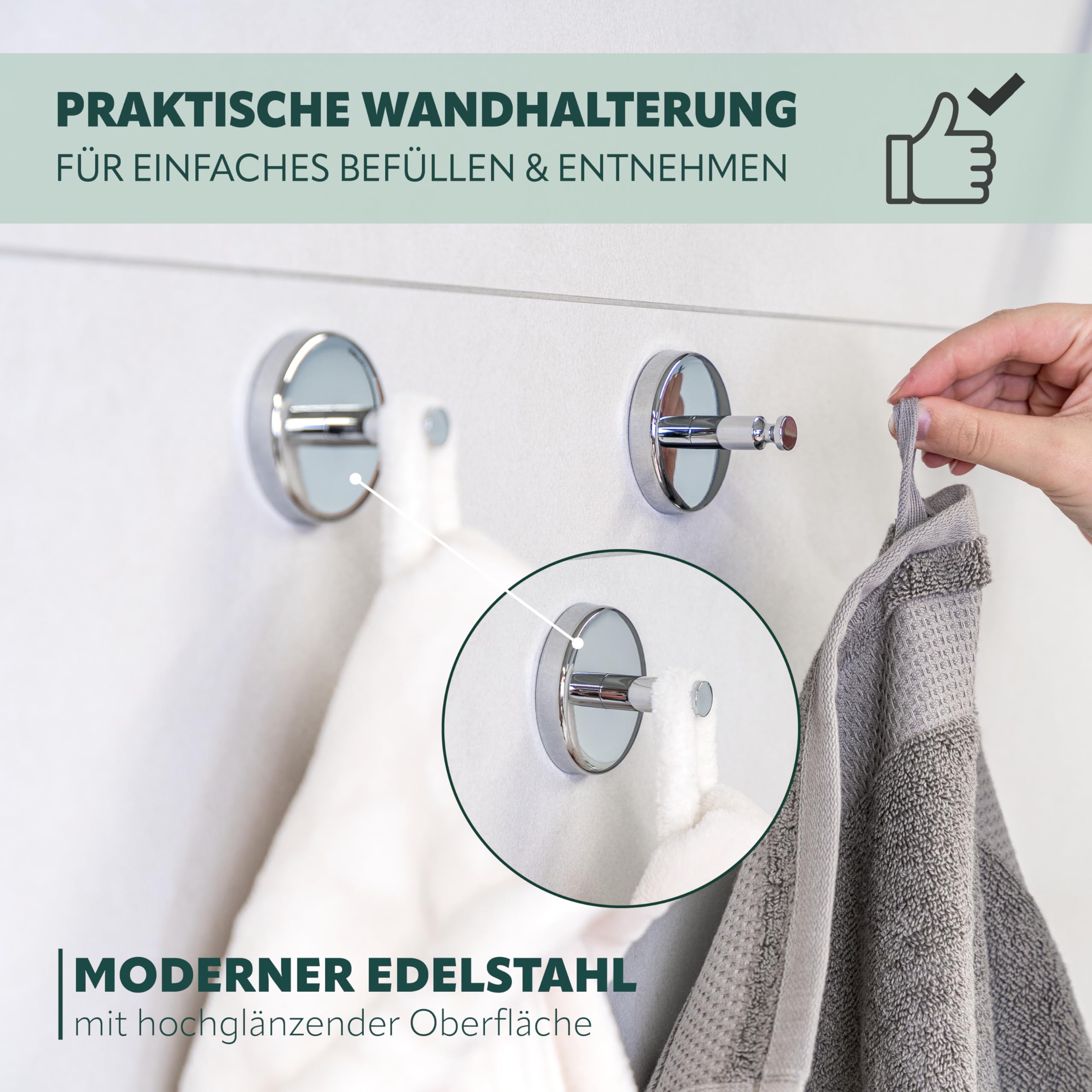 bremermann Bad-Serie LUCENTE Handtuchhaken 4er-Set aus Edelstahl verchromt hochglänzend inkl. Klebeset