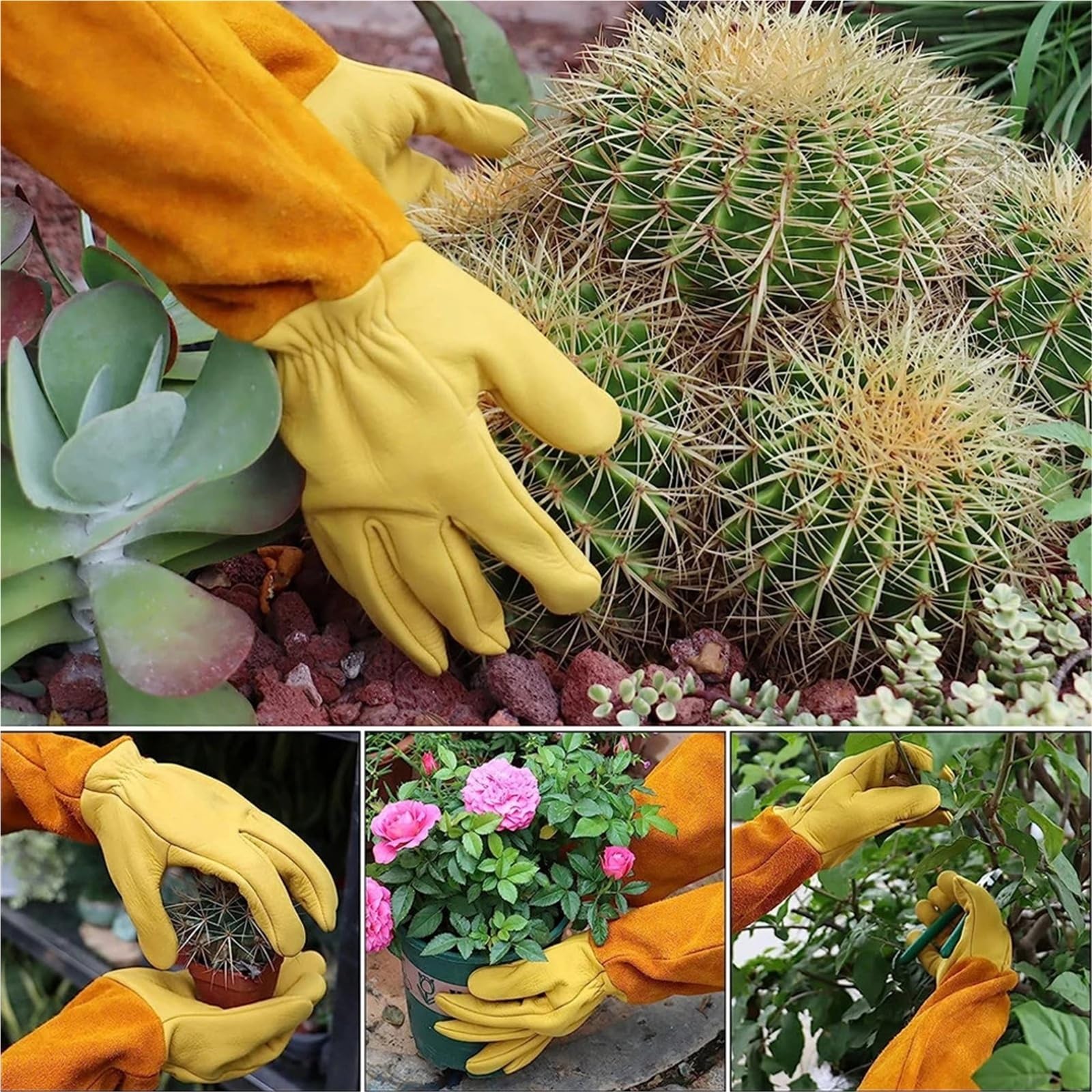 Gartenhandschuhe Damen 1 Paar lange, dornensichere Gartenhandschuhe, atmungsaktives Leder, Blumenstulpe, Arbeitsschutz, Ellenbogenhandschuhe for Damen und Herren(XL)