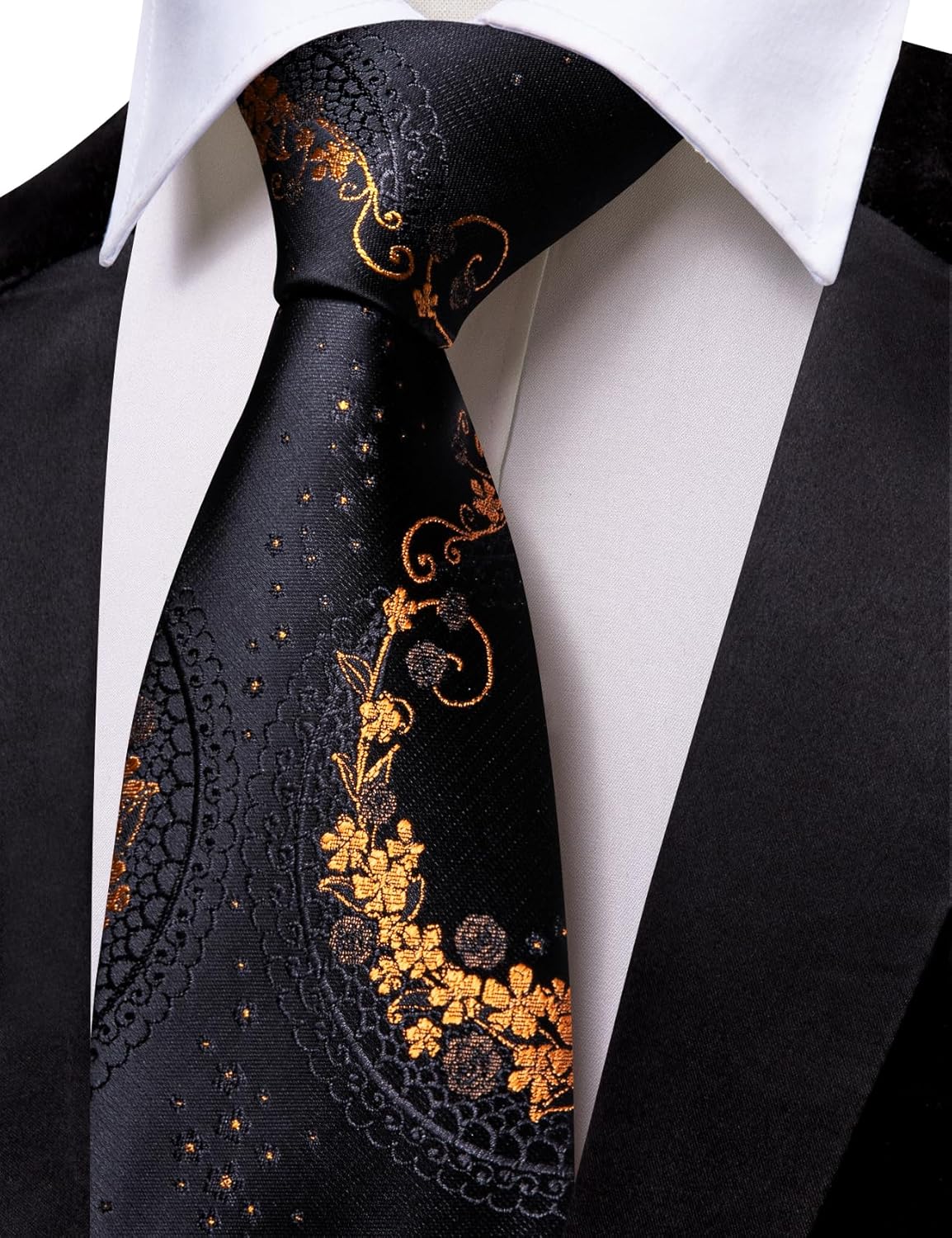 Barry.Wang Floral Ties for Men Necktie and Tie Clip Wedding Business Flower Solid Color Formal - Image 4
