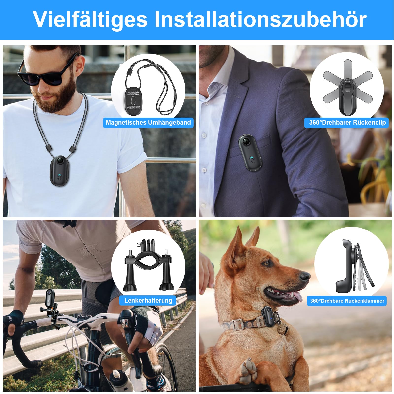 LXMIMI Action Cam, 170° Wifi Action Kamera, HD 1080P Motorradhelmkamera, 16GB-Magnet-Fahrradvideokamera, Wasserdichte Sport-Actionkamera mit Diversem Zubehör für Reiten und Spaziergänge mit Haustieren | Mini-Action-Kamera für Motorrad- oder Fahrradhelm, 1