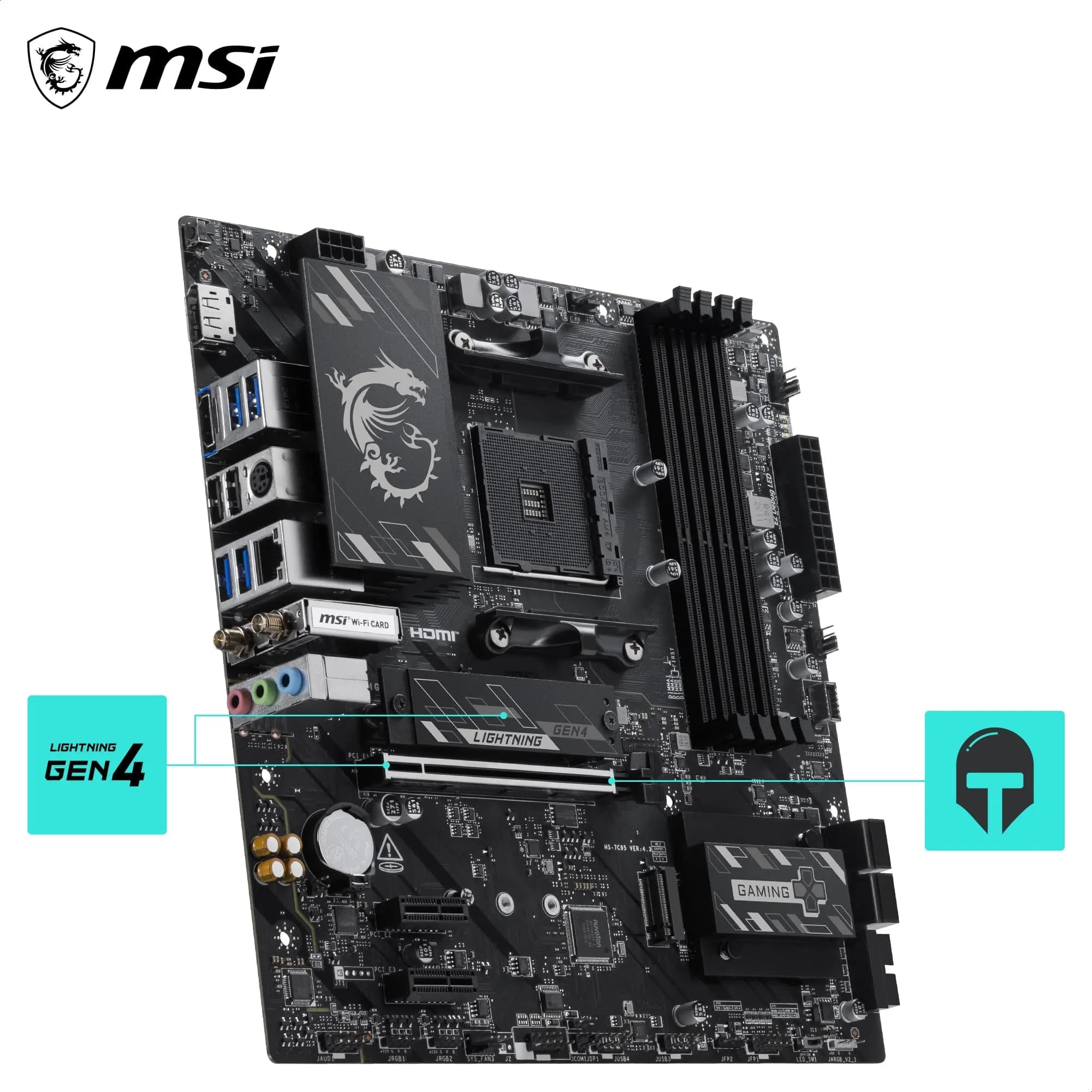 MSI Carte mère B550M Gaming Plus WIFI6E, mATX Prend en Charge Les processeurs AMD Ryzen 5000, 5000 G-Series 4000 G-Series et 3000 Series, AM4-DDR4 Memory Boost 4400 + MHz/OC, PCIe 4.0 x16, M.2 Gen4
