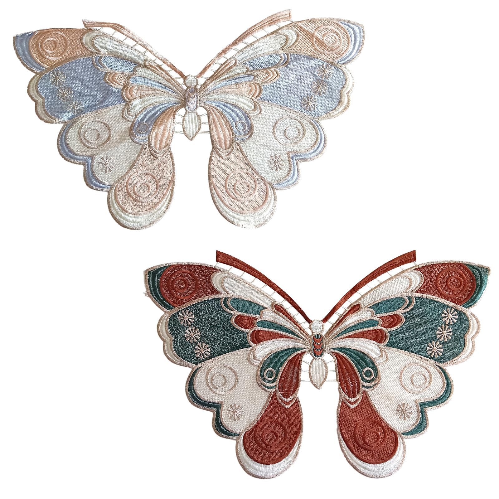 2Pcs Extra Large Butterfly Patches, Extra Big Embroidered Applique Patches for Jackets Jeans Bags, Floral Motif Sew On Patches for Clothing Repair & Decoration (Brown, Pink)