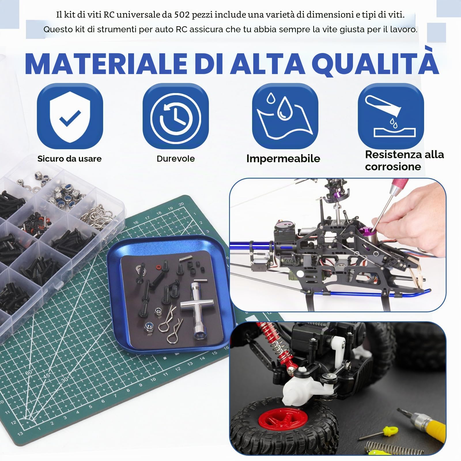 Glarks Kit di 502 Pezzi Viti Universali RC Assortimento di Viti con Testa a Esagono Incassato e Set di Attrezzi Hardware Elementi di Fissaggio compatibili con Traxxas Axial Redcat HPI Arrma Losi Scala
