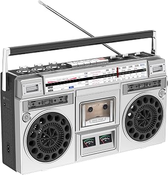Vintage Boombox Retro Stereo System with AM/FM Radio, CD Player & Cassette Recorder | USB/SD Input, Built-in Speakers, 3.5mm Headphone Jack | 80s Style for Home, Family & Travel white