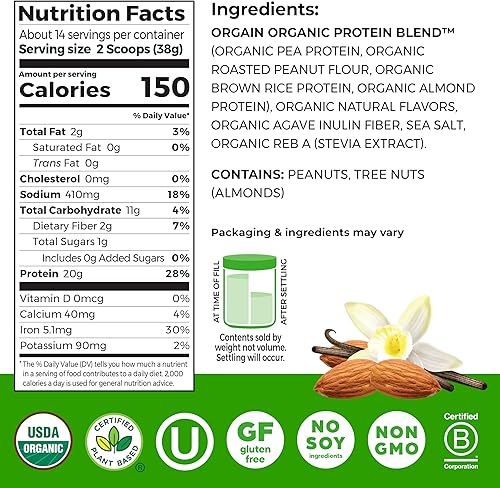 Miniatura 2 de Orgain X Justin's - Proteína en polvo orgánica vegana con mantequilla de nueces, vainilla y manteca de almendra - 20 g de proteína vegetal, 1 g de