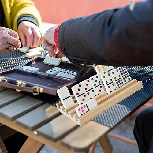 Miniatura 4 de DNB - Estantes de dominó de madera, juego de 4 bandejas de azulejos de dominó, 5 ranuras por bandeja, organizadores de dominó para juegos de dominó,