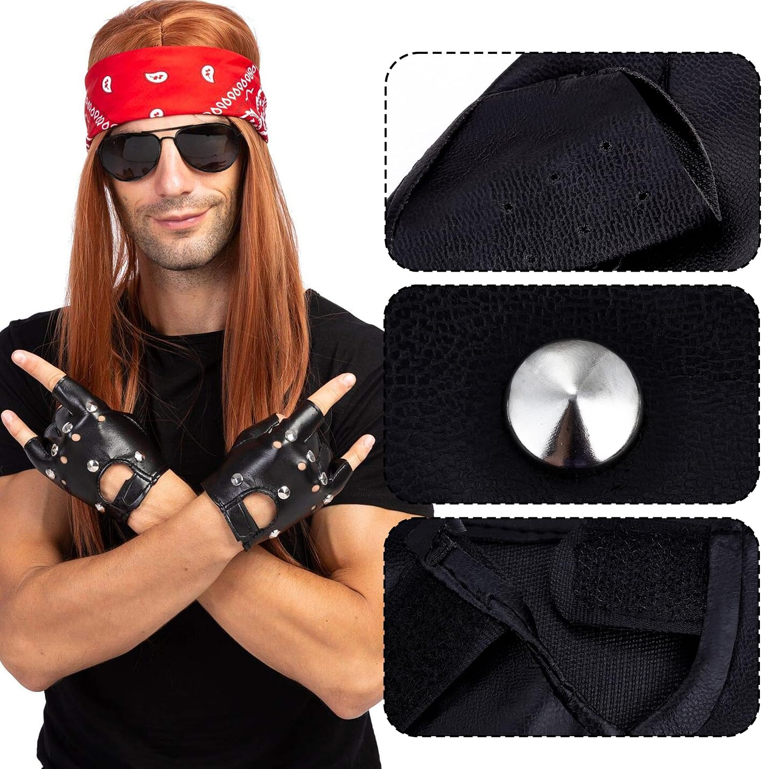 GIFIKOI 16pcs Rocker Costume Set for Men 80 90s Rockstar Accessories Punk Rocker Rock and Roll Party Costume Set