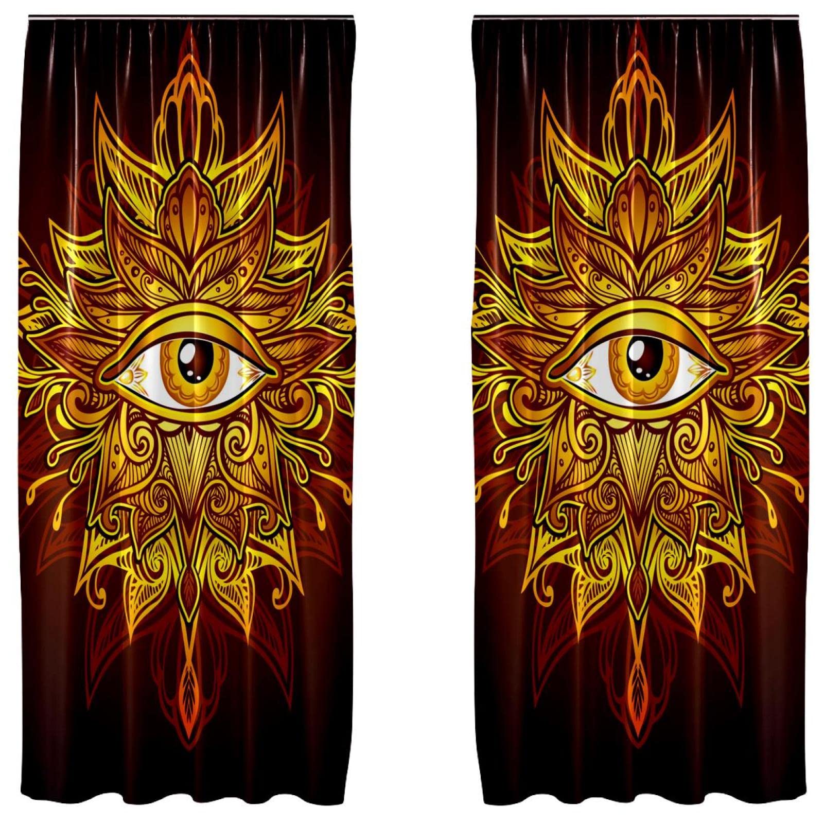 Cortinas opacas de microfibra densa de lujo con grabados de ojos bohemios e indios tradicionales 1
