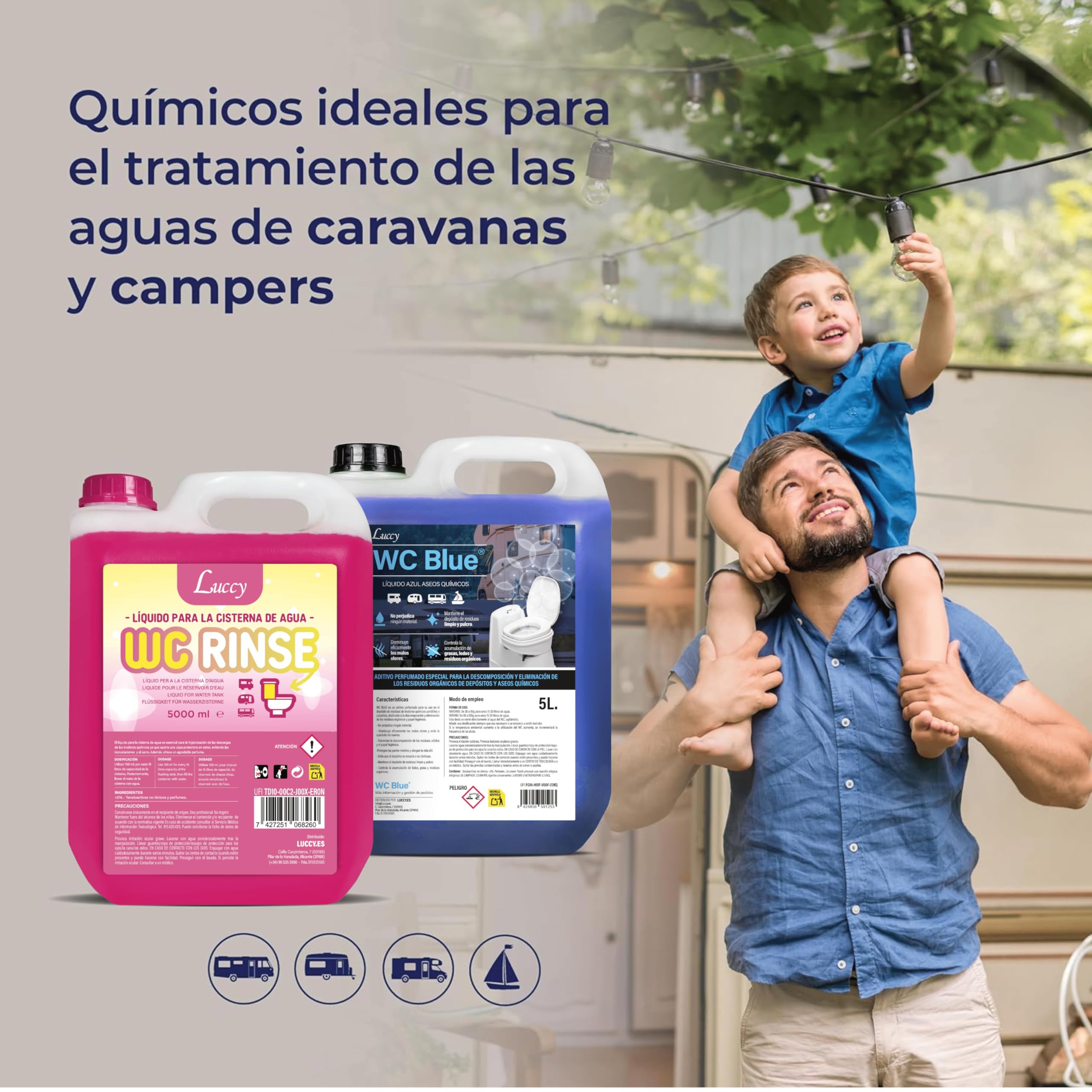 Pack WC Rinse 5L + WC Blue 5L | Aditivo para Cisterna del Inodoro y Aditivo para Aguas Negras de Caravanas y Campers
