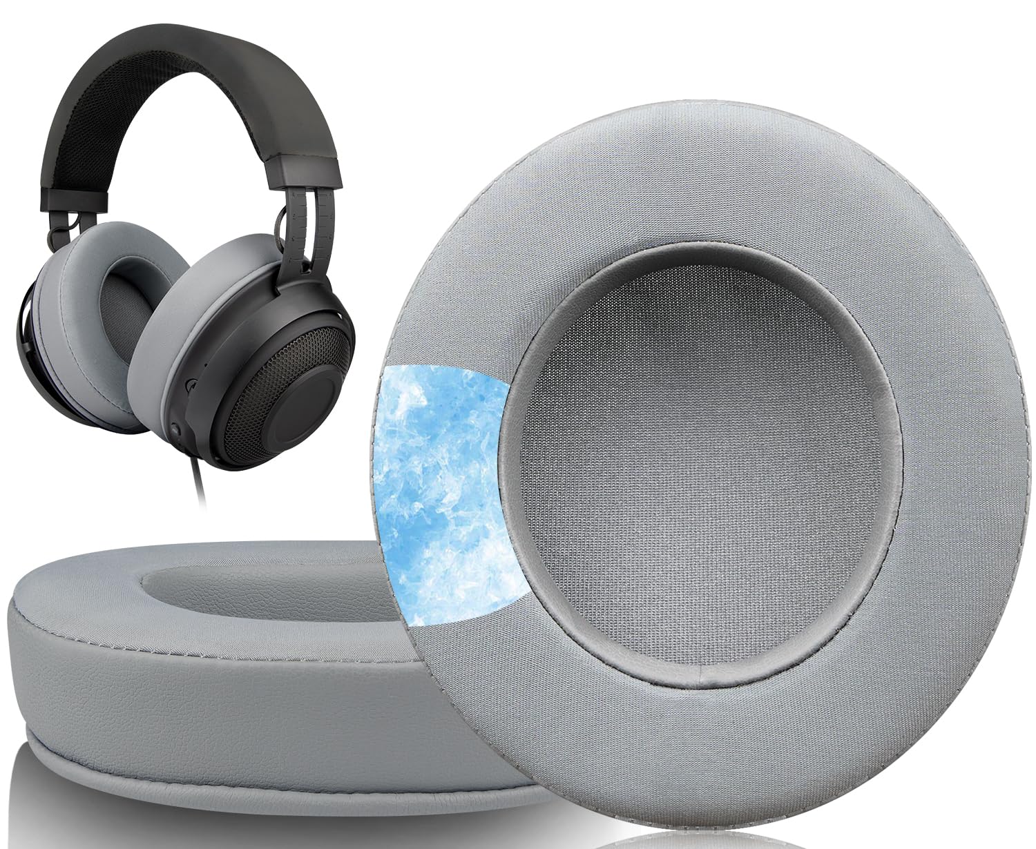 SOULWIT Cooling-Gel Ear Pads Cushions Replacement, for Razer Kraken 2019/Tournament Edition/Ultimate/Kitty, Earpads for Nari/Essential/Ultimate,