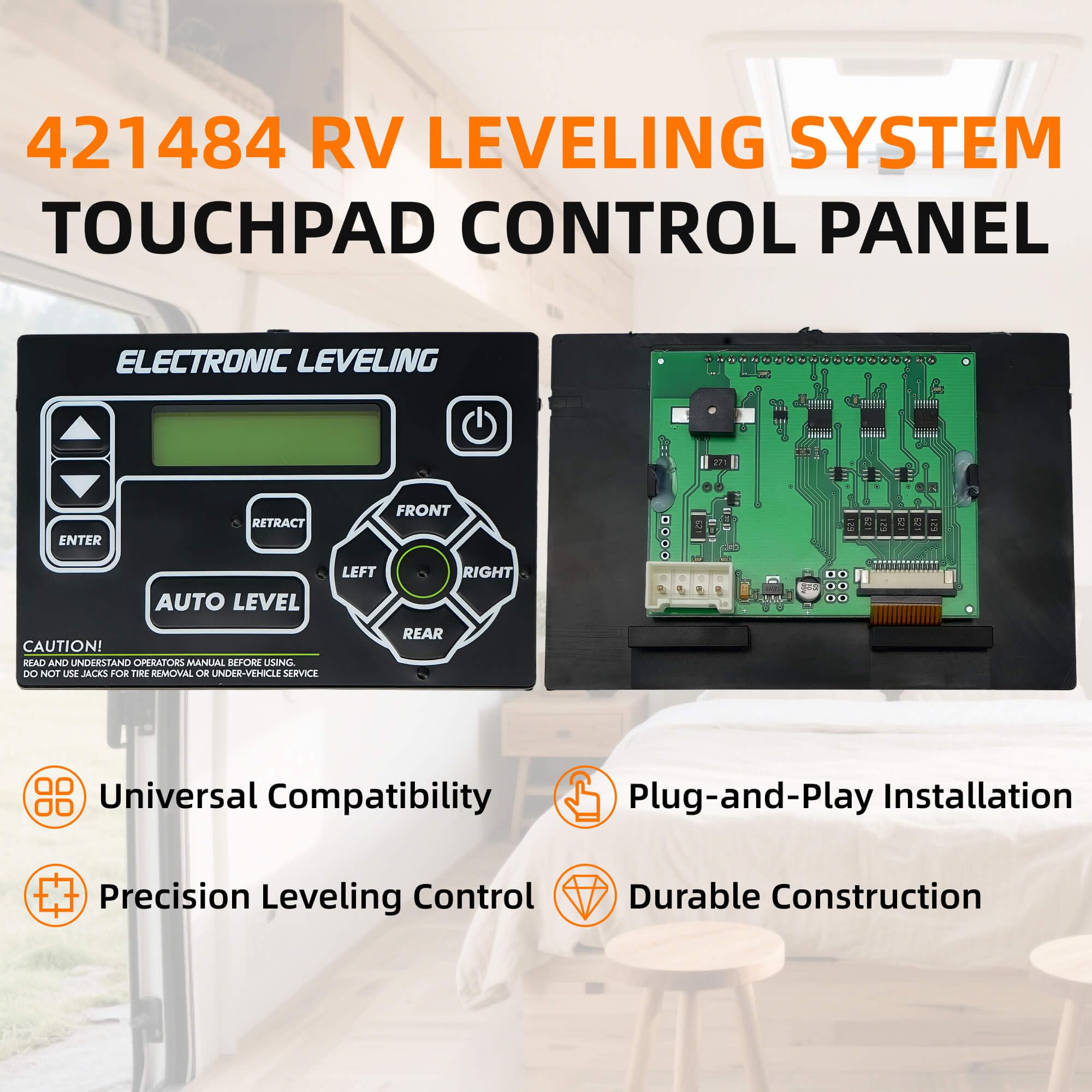 421484 Système de nivellement pour véhicule récréatif, panneau de commande avec bouton de nivellement automatique, compatible avec Lippert RV 5ème roue et remorque de voyage pour systèmes de
