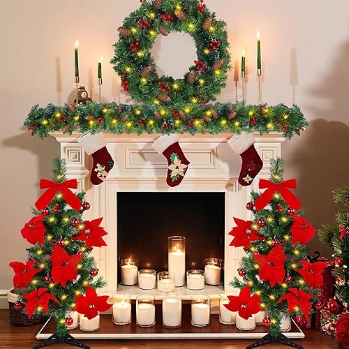 Miniatura 4 de Giegxin Juego de 5 guirnaldas de árbol de Navidad artificiales preiluminadas para porche, 3 pies, árboles de entrada de Navidad de 24 pulgadas,