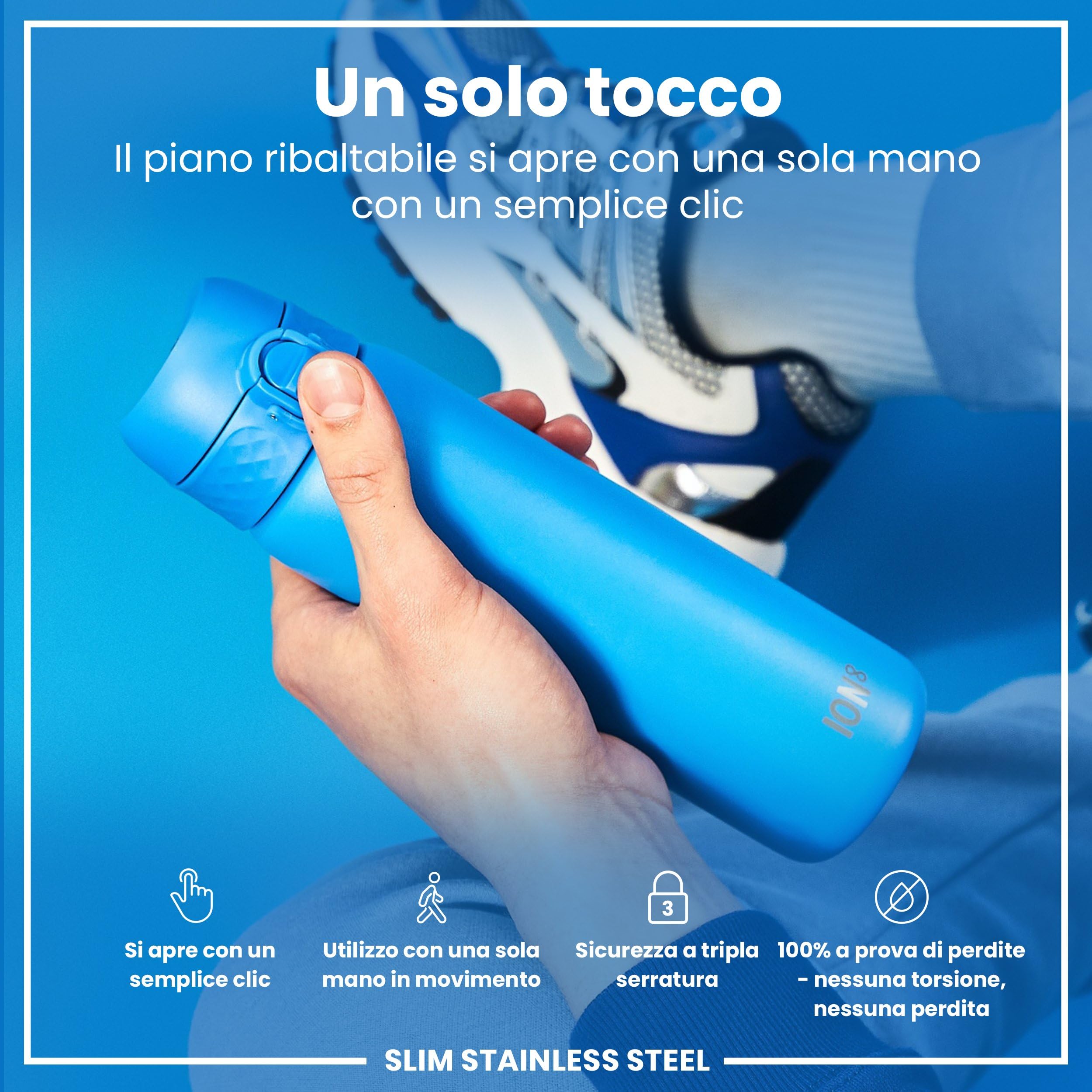Ion8 Borraccia Acciaio Inox, 600ml, a Prova di Perdite, Facile da Aprire, Serratura Sicura, Lavabile in Lavastoviglie, Adatta a Portabicchieri, Maniglia per il Trasporto, Durevole