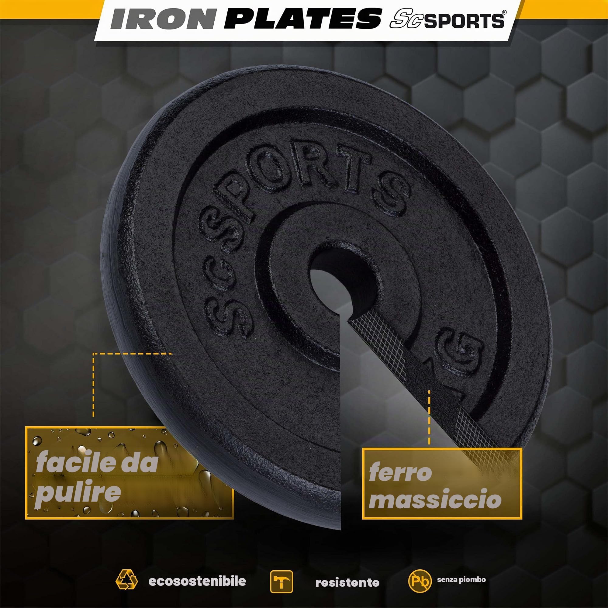 ScSPORTS® Dischi Palestra - Set da 30kg (6x5 kg), Robusto, Ghisa, Ø30/31mm - Pesi per Bilanciere e Manubri, Bodybuilding, Powerlifting, Weights, Fitness a Casa, Braccia, Sollevamento