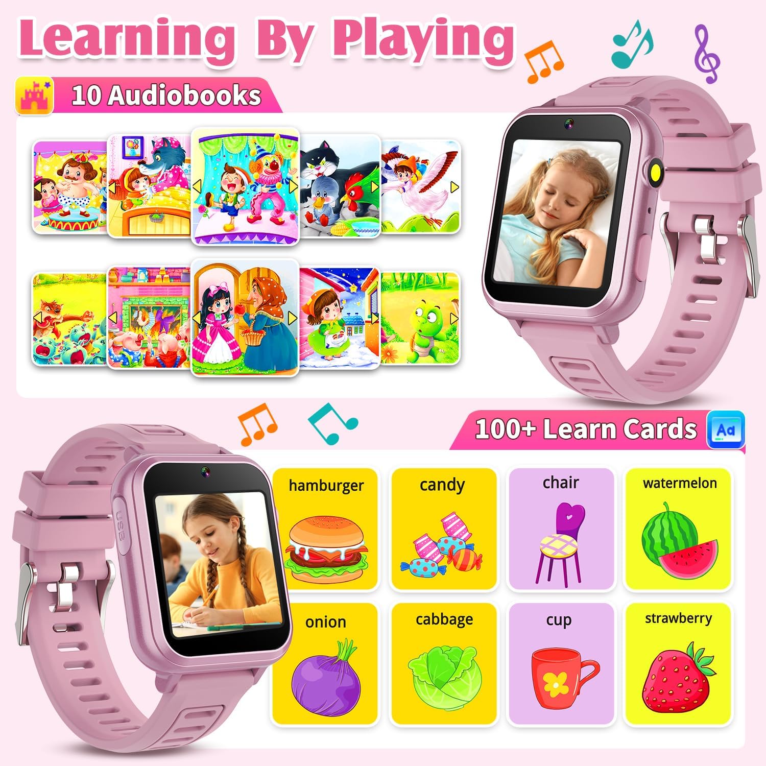 Smart Watch for Kids with 39 Games,Camera,Video,Music Player,Recorder,Alarm,Pedometer,Flashlight,Stopwatch,HD Touch Screen,Borthday Gift Toy for Girls Ages 3-12(Pink)