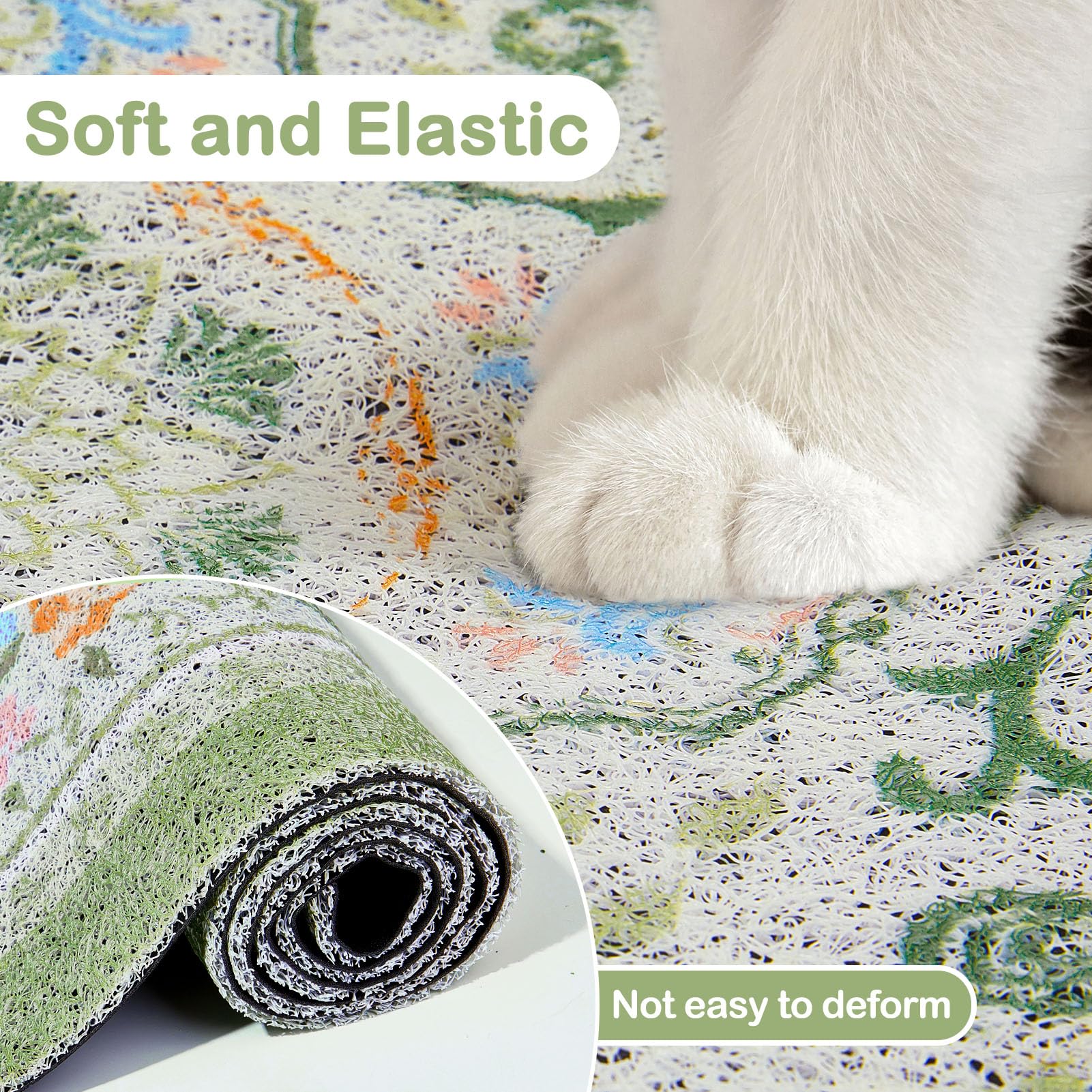 Glittme Cat Litter Mat with Non-Slip Bottom Litter Box Mat 33"X22" Litter Trapping Mat Easy to Clean Washable Cat Food Mat for Kitty,L - image 6