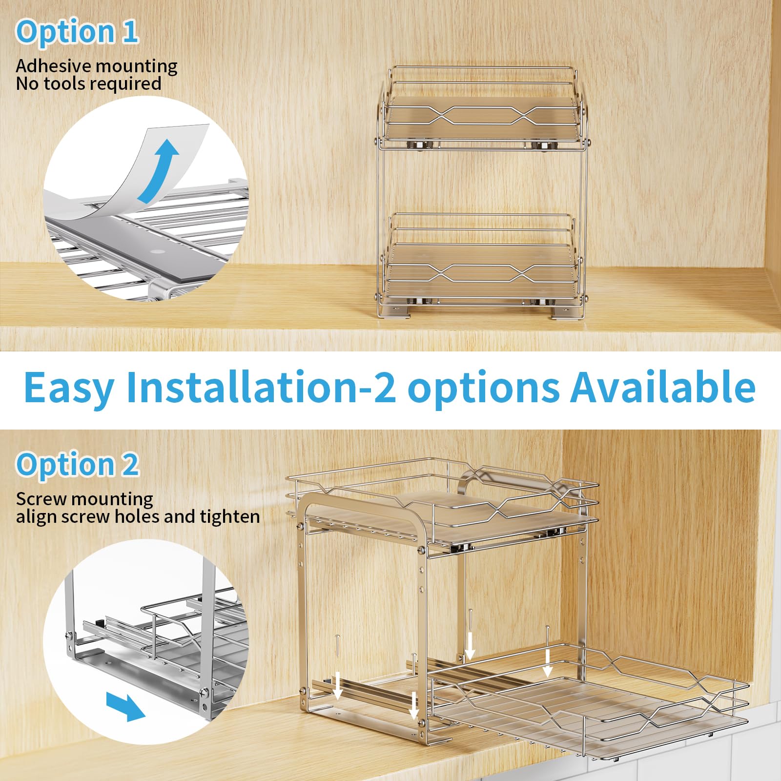 Étagère À Épices Pour Intérieur D'armoire, Organiseur De Placard Coulissant, Étagère À Épices À 2 Niveaux, Organiseur À Épices En Acier Inoxydable À Hauteur Réglable, P23,4*L26.4*H25CM