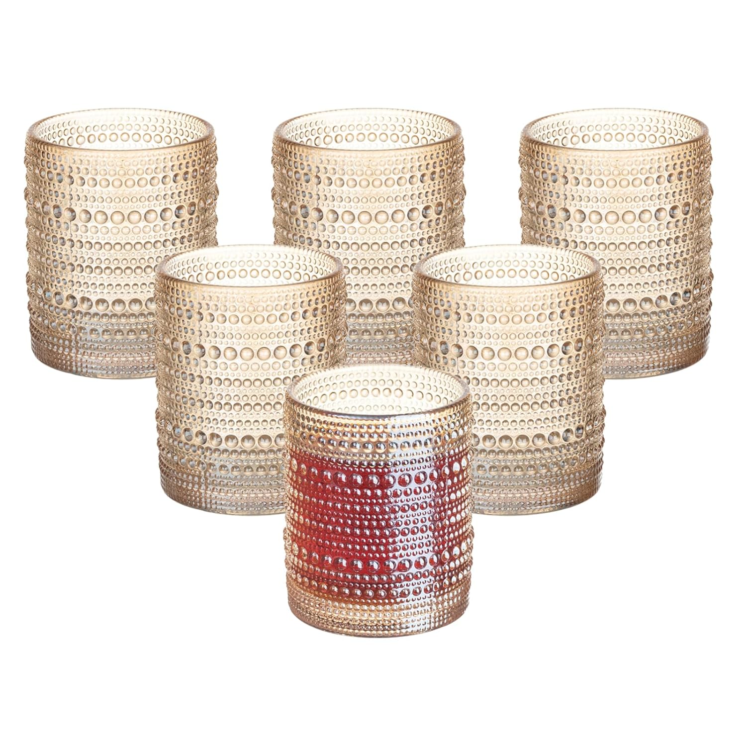 XKXKKE Amber Hobnail Beaded Drinking Glasses Set of 6 12 oz Vintage Glassware Set Romantic Water Glasses Tumbler
