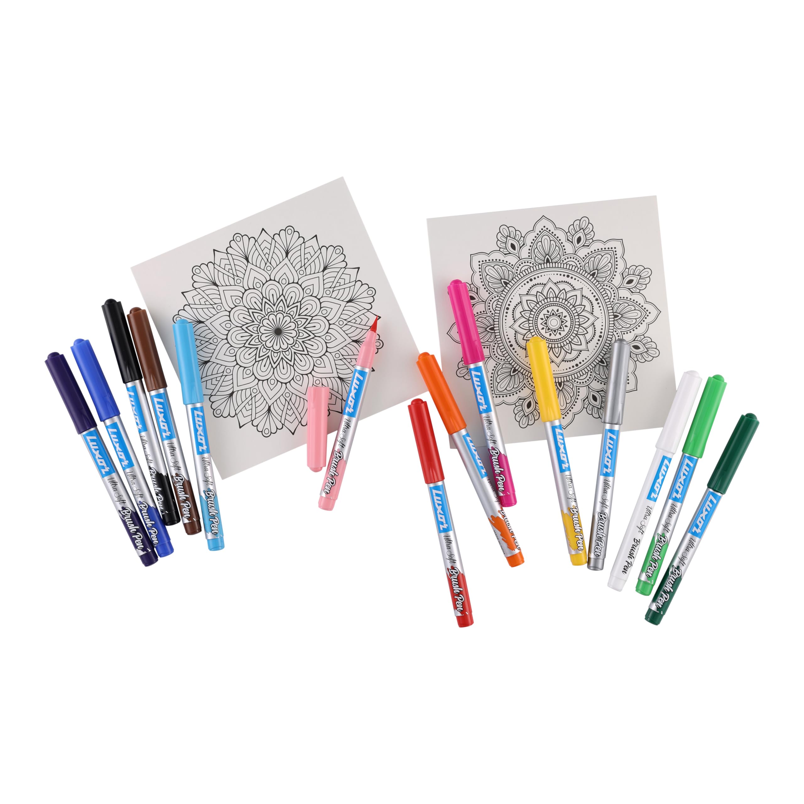 Luxor Doodles Brush Pens with FREE Mandala Art Kit | 13 Shades + Blender | Ultra Soft Tip for Calligraphy, Coloring & Doodling 3