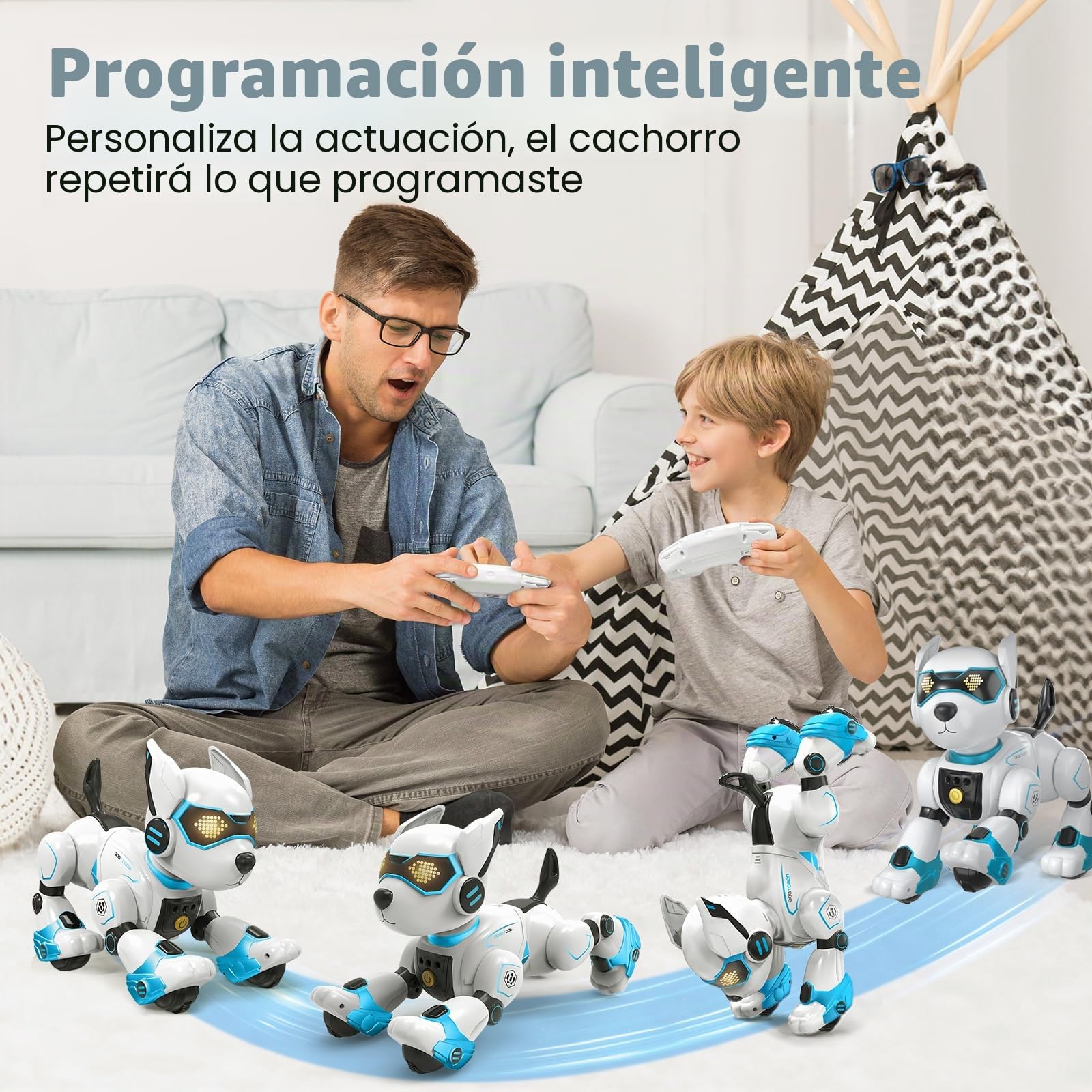 PRANITE Perro Robot para Niños, Perro Robot Programable e Interactivo, Juguete Teledirigido Recargable con Control por Voz y Gestos, Música y Baile, Regalo Ideal para Niños y Niñas