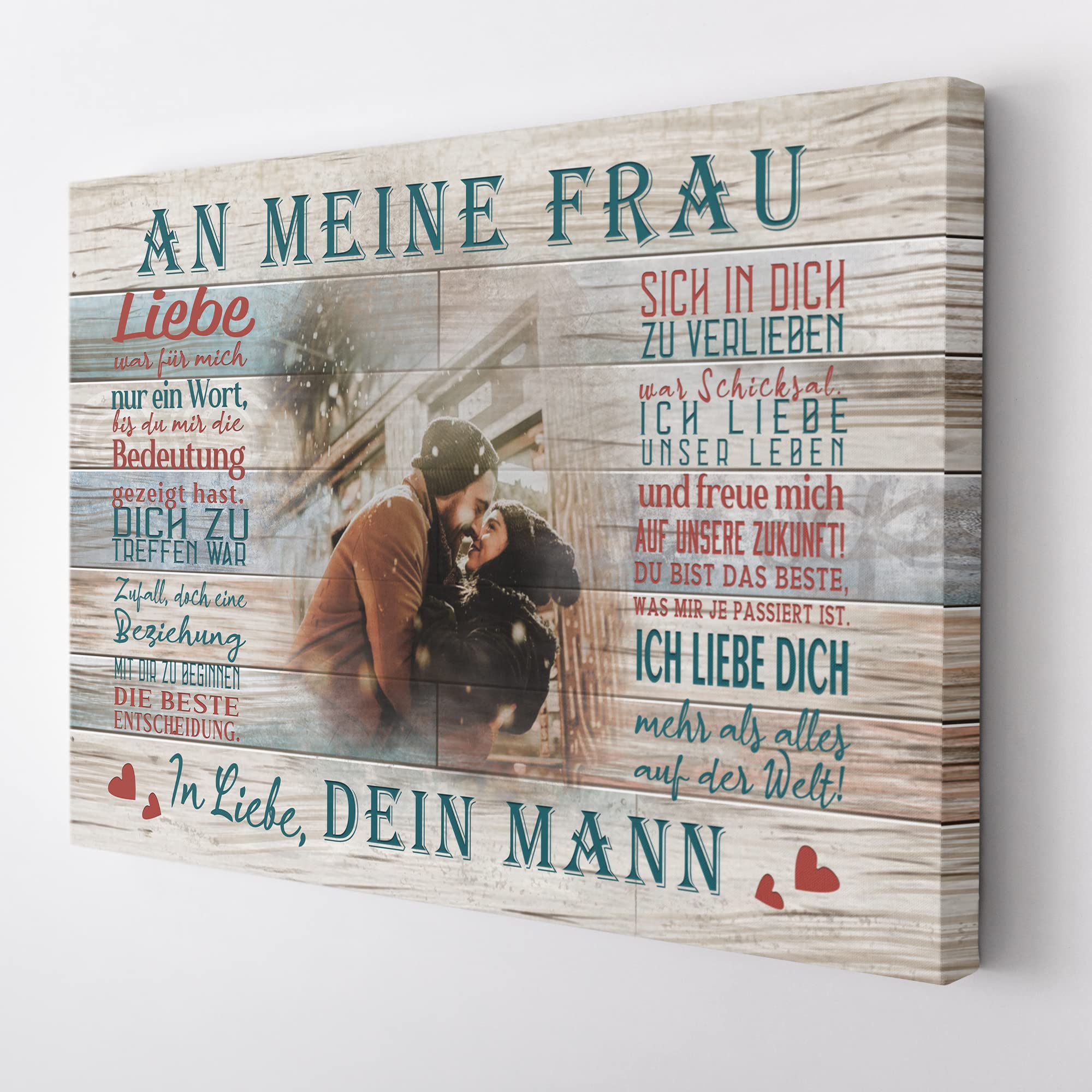 Lienzo personalizado con texto en alemán "Für meine Frau 3", regalo de San Valentín, con foto propia, regalo de San Valentín, día de la madre, día del padre