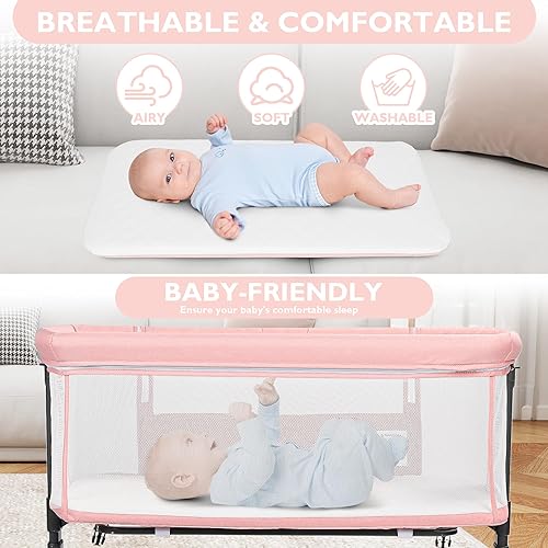 Miniatura 5 de Moisés para bebé, 2 en 1, portátil, para recién nacido, cuna de viaje para niños pequeños, 6 alturas ajustables, con 4 ruedas, color rosa