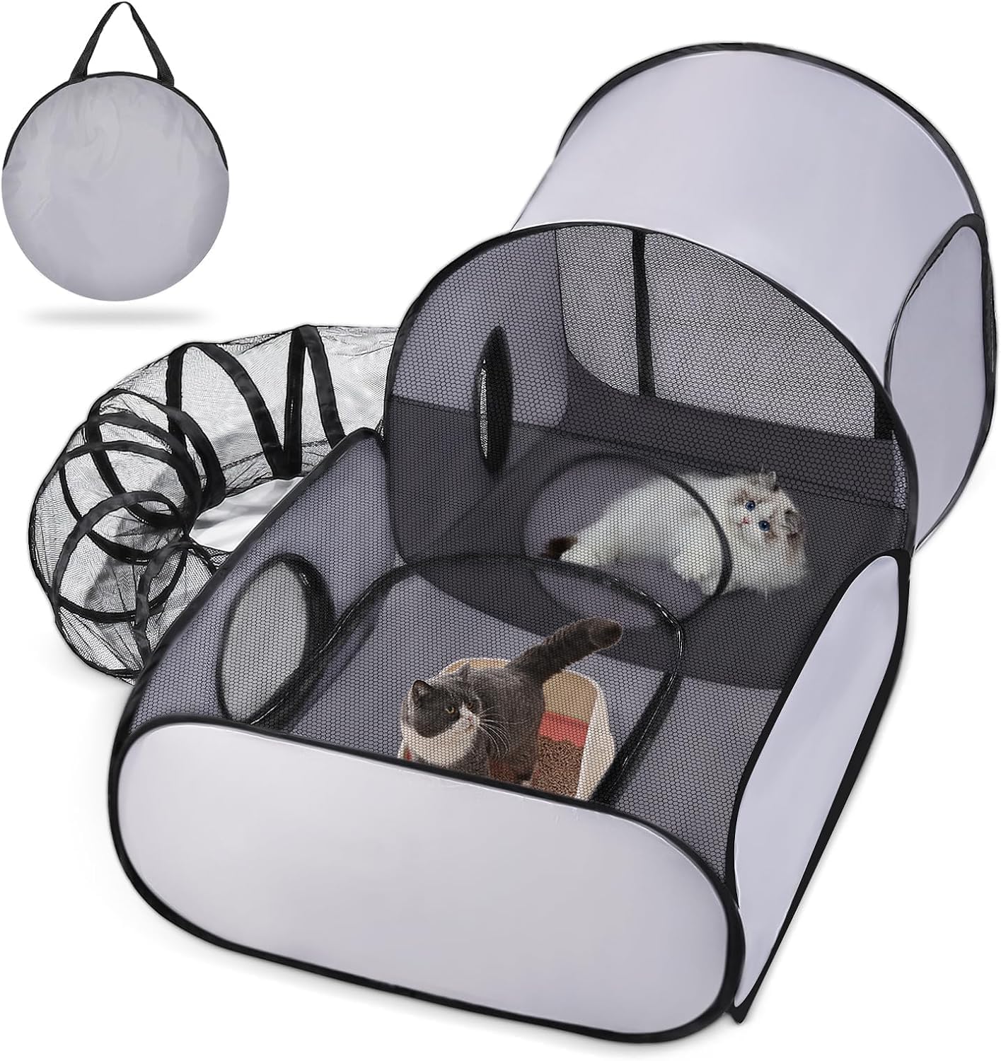 Parc de Jeu Portable pour Animaux avec Tunnel - Tente Pliante pour Chat/Chaton, Maison Interactive légère pour Petits Animaux - Idéale pour Le Domicile, Le Camping et Les Voyages (Medium)