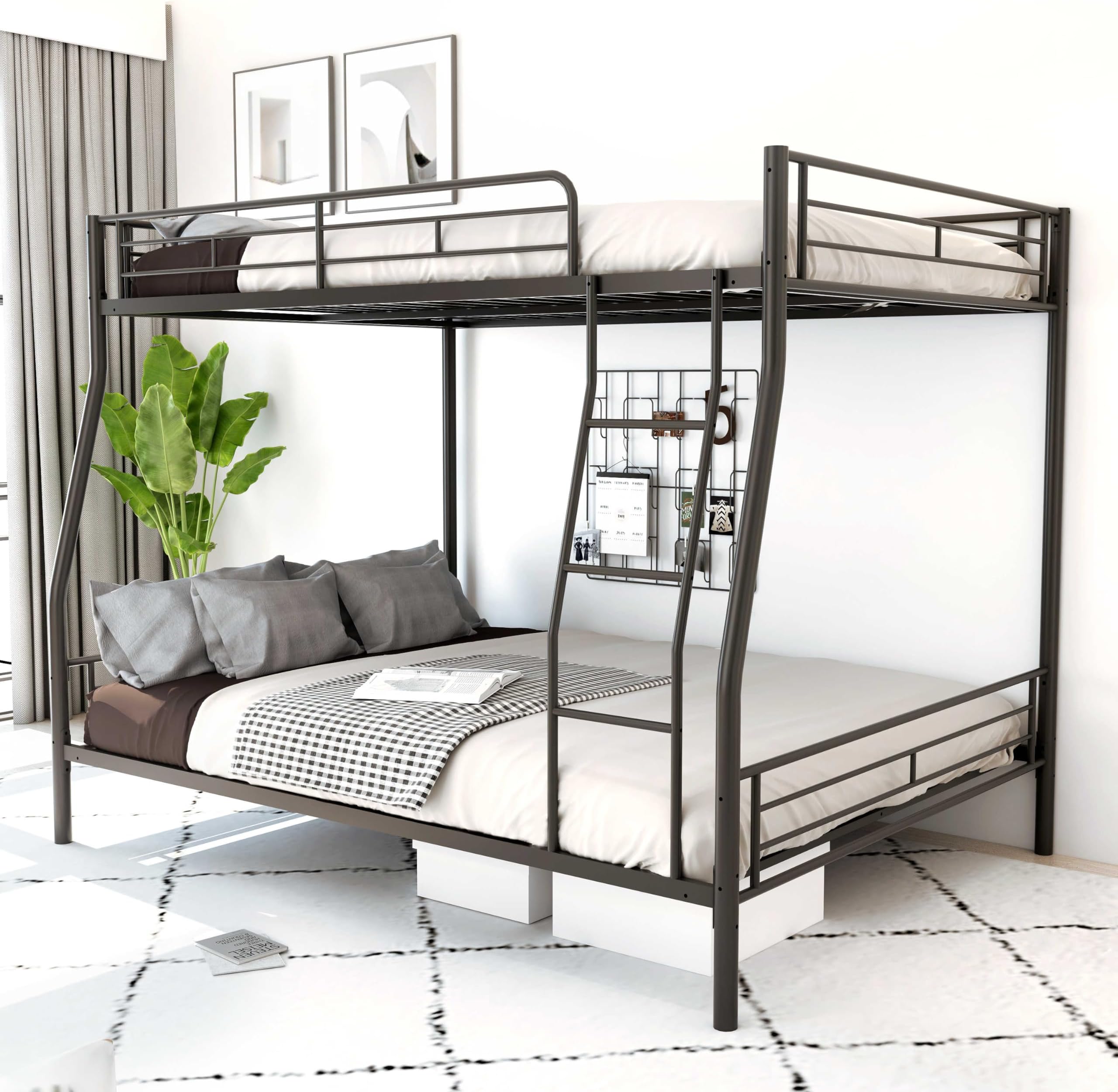 VELLOW Full Over Queen Bunk Bed with Ladder Rungs for Dorm