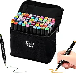 Estojo 60 Cores Caneta Ponta Dupla Touch Marcador Permanente, Canetinha Duas Pontas para Colorir Pintar Desenho Lettering Profissional e Escolar
