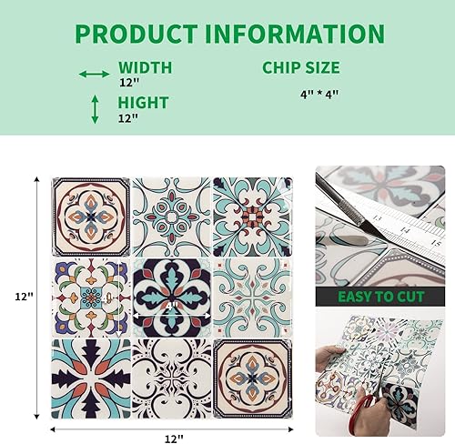 Vista 35 de LONGKING Adhesivos para azulejos en muro, pistacho y azulejos azules para cocina, adhesivos en azulejos de pared (10 hojas) Pistacho y Azul,Azul