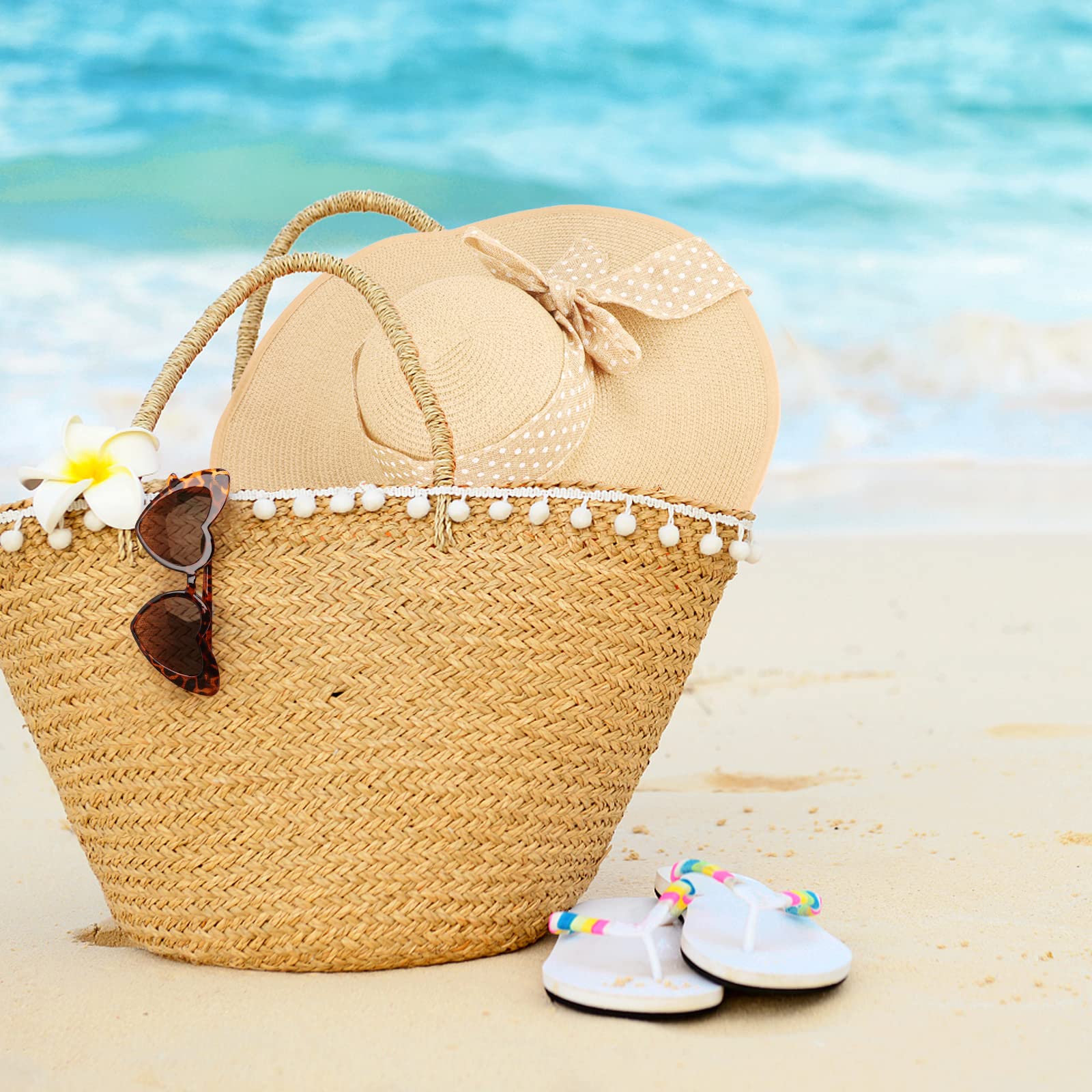 DRESHOW Femme Capeline Chapeau de Paille Chapeau à Large Bord Casquettes Anti-Soleil Respirant Pliable Rouleau Plage Cap Chapeau de Soleil UPF 50+