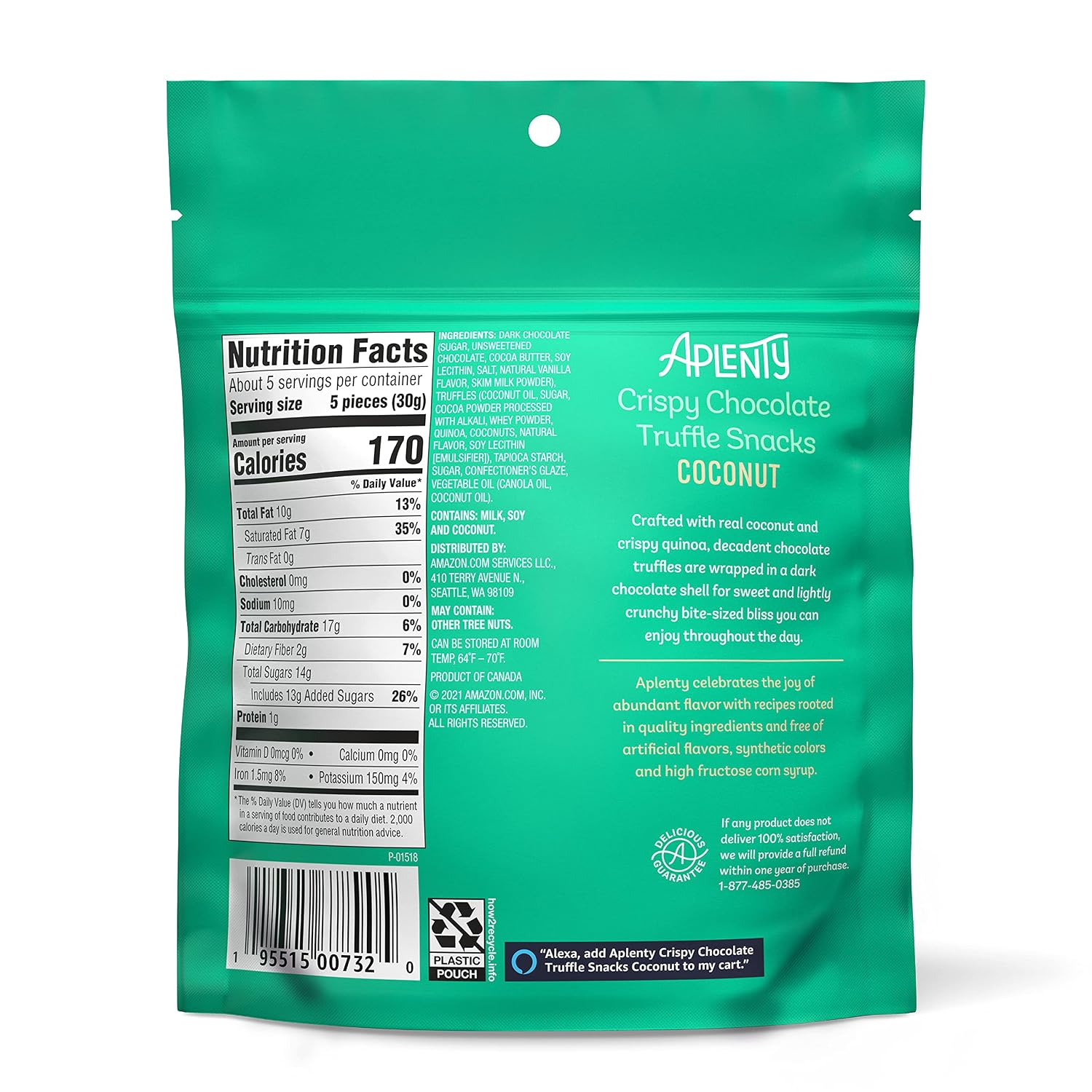 Amazon Brand - Aplenty, Coconut Crispy Chocolate Truffle Snacks, 5 oz