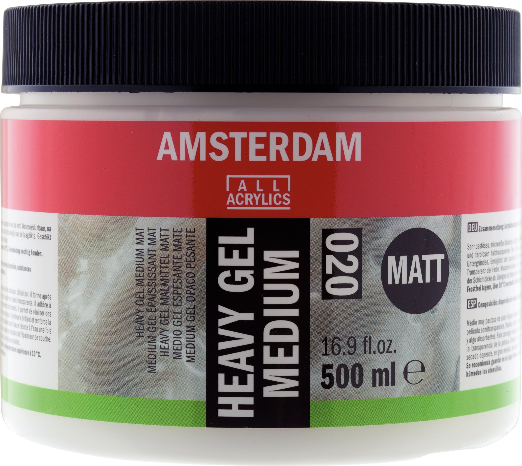 Amsterdam Mediums - 500 ml Heavy Gel Medium Matt 020 - Enhances Acrylic Paint Texture & Volume - High-Quality Mixing Medium - Perfect for Thick Layers & Mixed Media Techniques